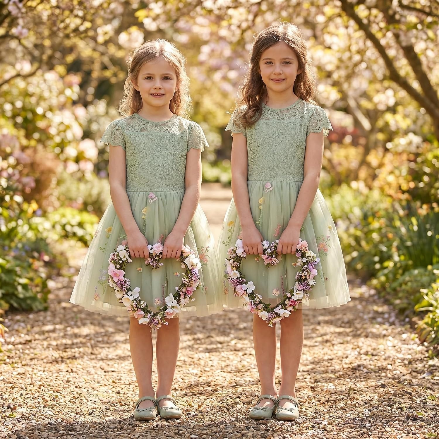 image:imageGRACE KARIN Flower Girl Dress Big Bow Kids Lace Tulle Princess Wedding GownBean Green