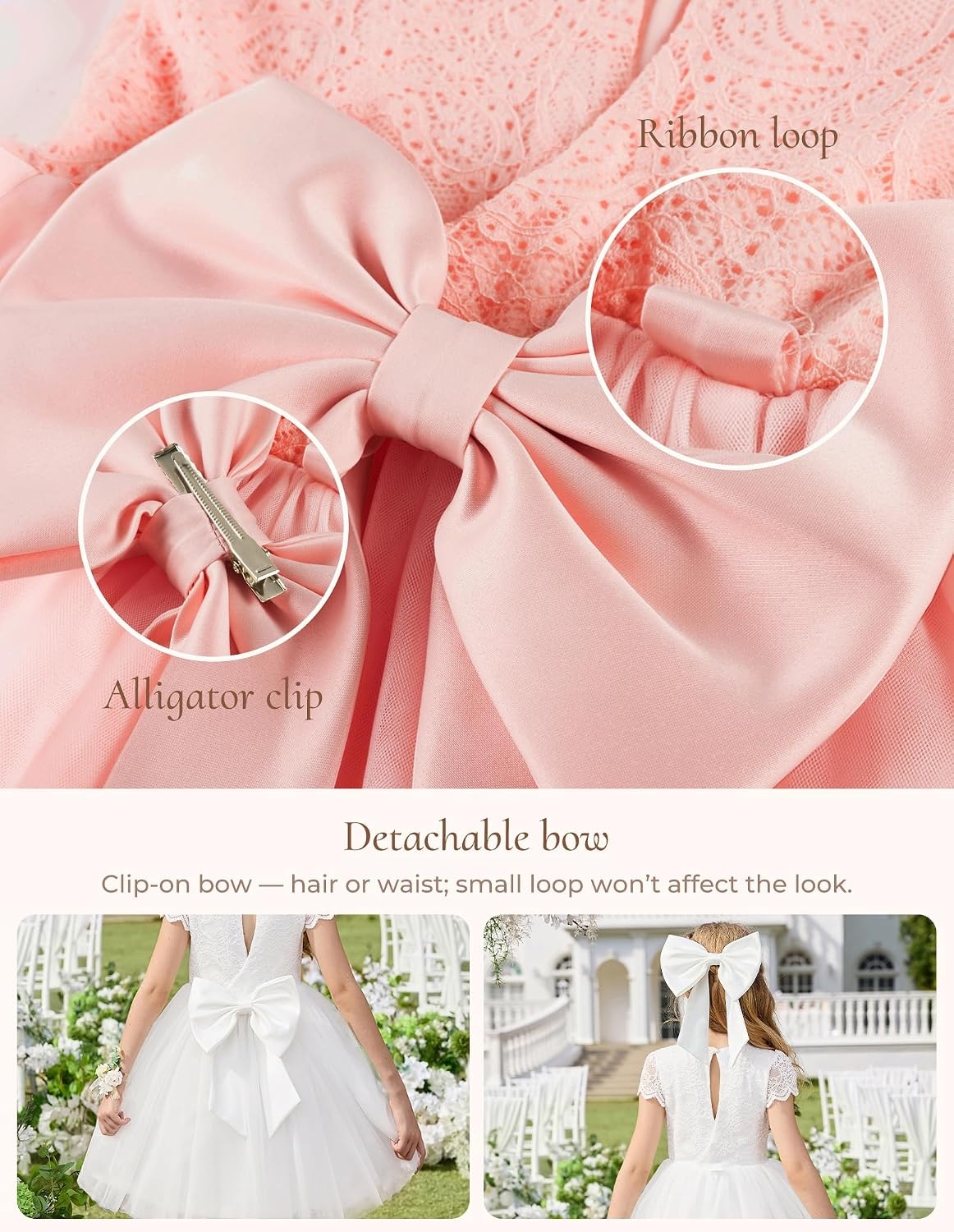 image:imageGRACE KARIN Flower Girl Dress Big Bow Kids Lace Tulle Princess Wedding GownBean Green