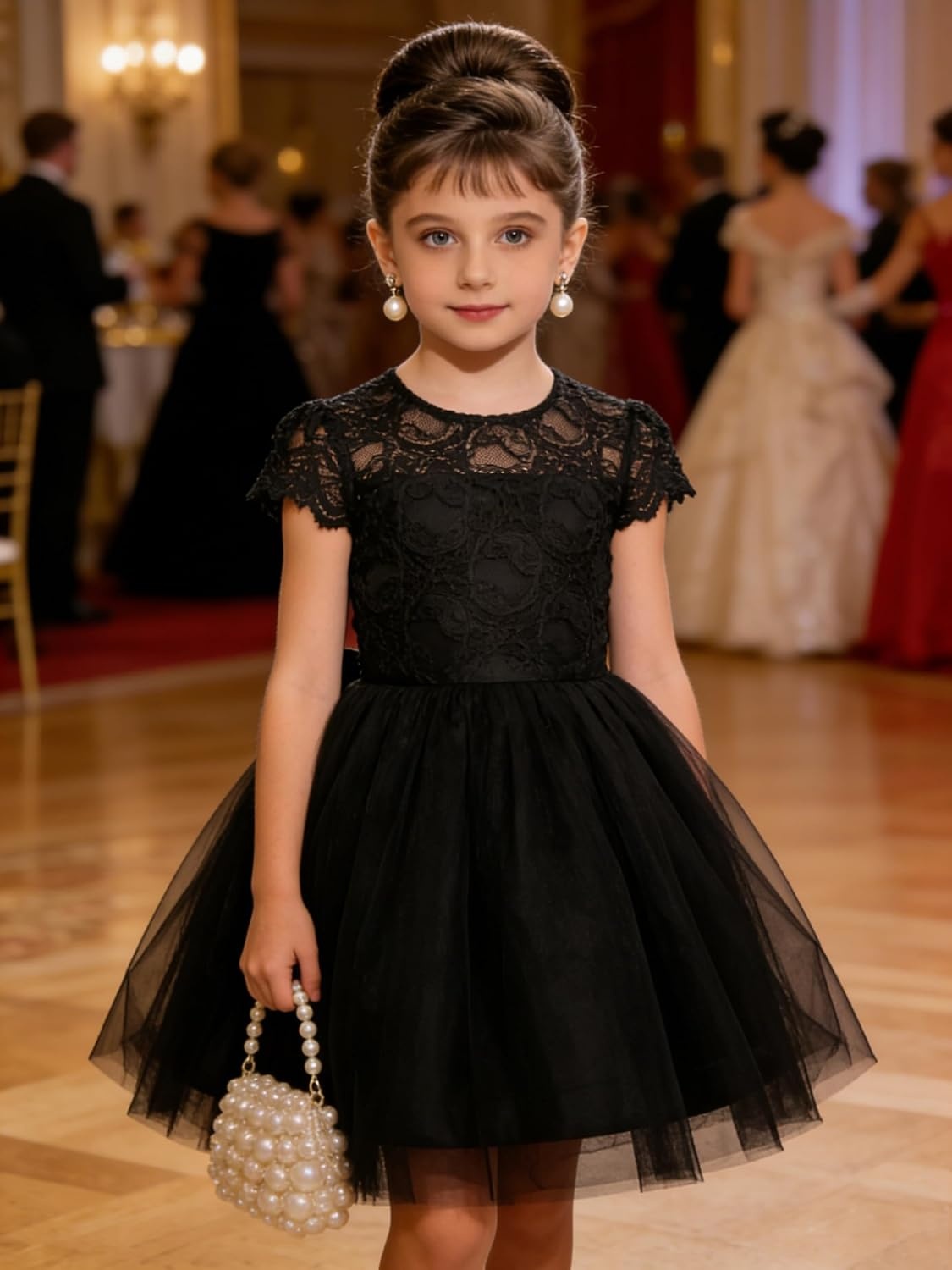 image:imageGRACE KARIN Flower Girl Dress Big Bow Kids Lace Tulle Princess Wedding GownBlack