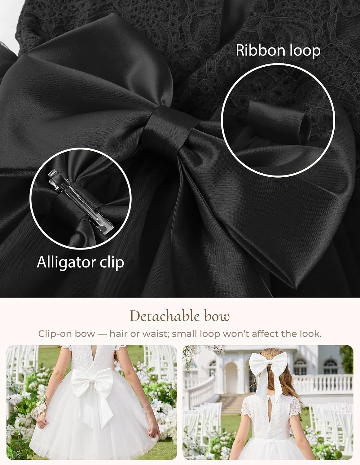 image:imageGRACE KARIN Flower Girl Dress Big Bow Kids Lace Tulle Princess Wedding GownBlack