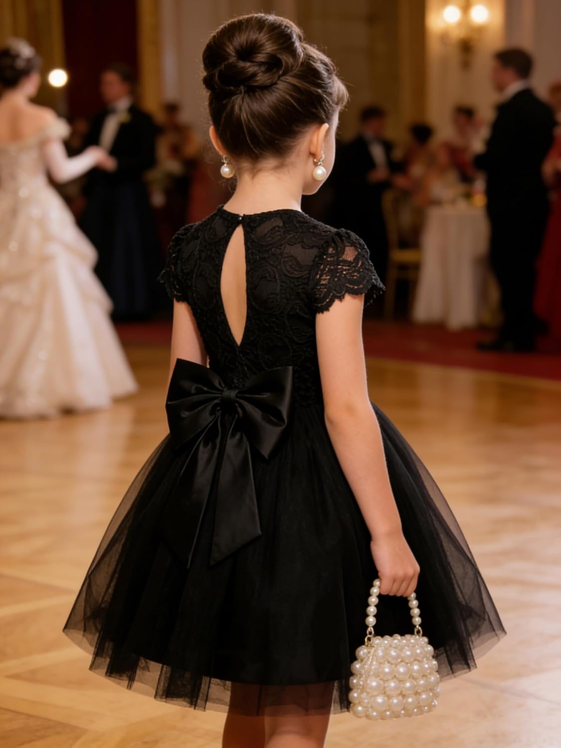 image:imageGRACE KARIN Flower Girl Dress Big Bow Kids Lace Tulle Princess Wedding GownBlack