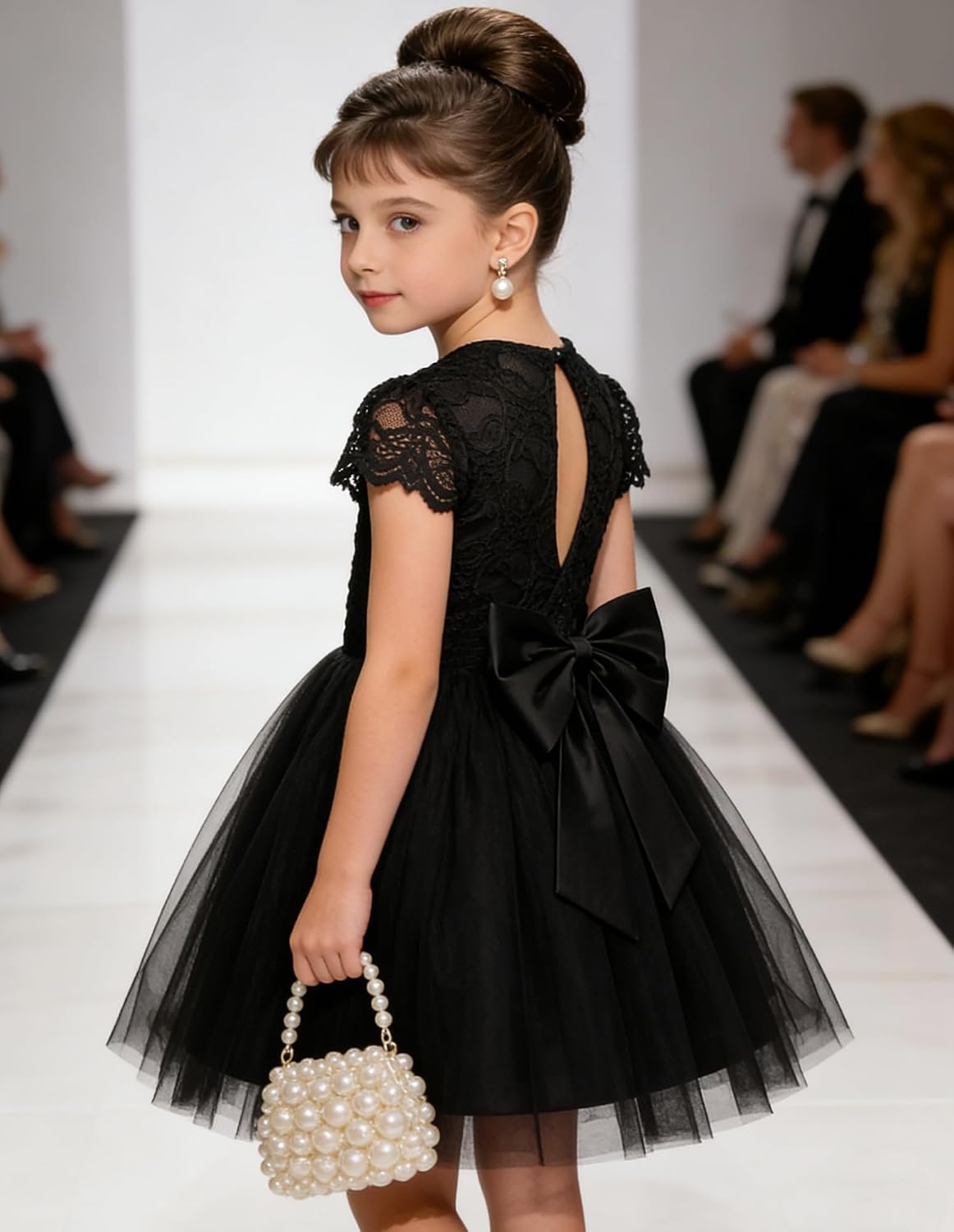 image:imageGRACE KARIN Flower Girl Dress Big Bow Kids Lace Tulle Princess Wedding GownBlack