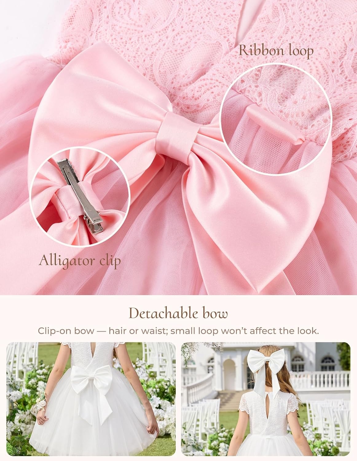 image:imageGRACE KARIN Flower Girl Dress Big Bow Kids Lace Tulle Princess Wedding GownBlush Pink