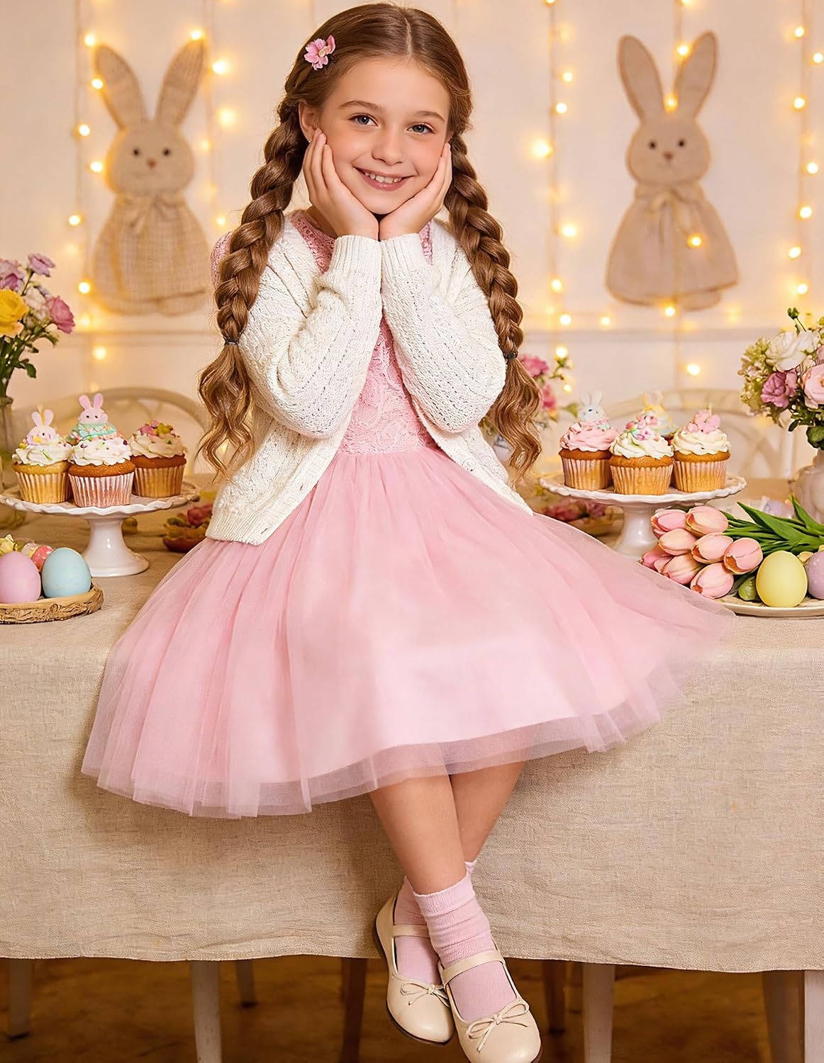 image:imageGRACE KARIN Flower Girl Dress Big Bow Kids Lace Tulle Princess Wedding GownBlush Pink