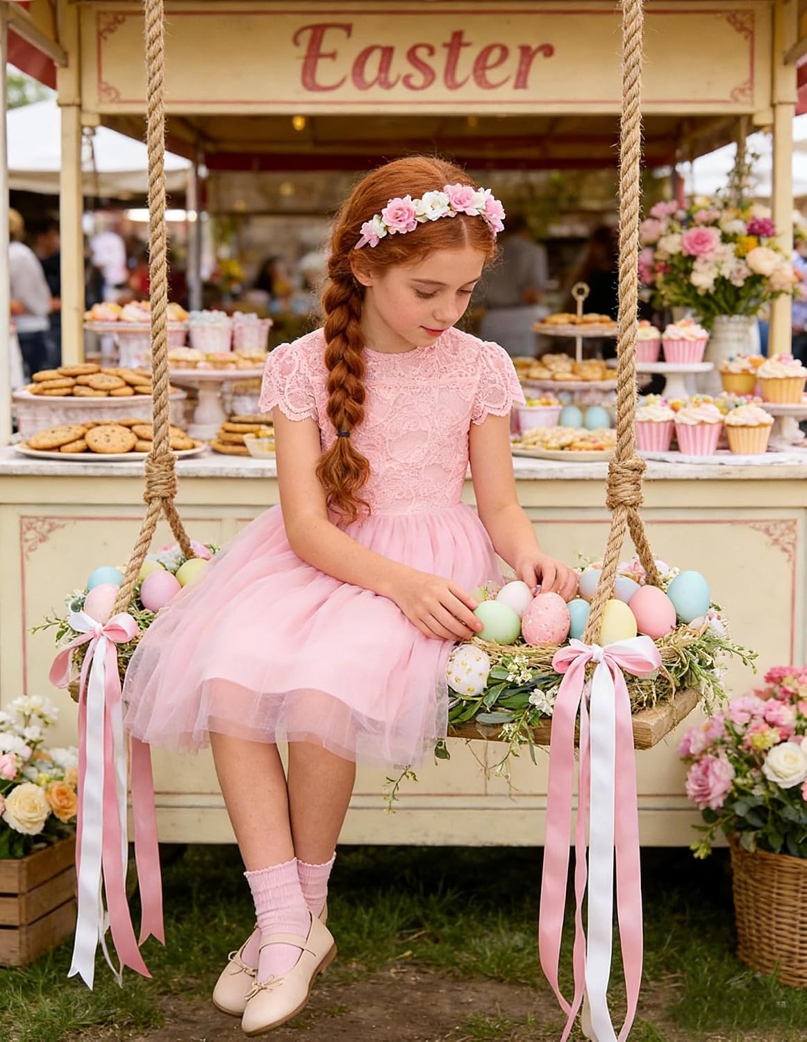 image:imageGRACE KARIN Flower Girl Dress Big Bow Kids Lace Tulle Princess Wedding GownBlush Pink