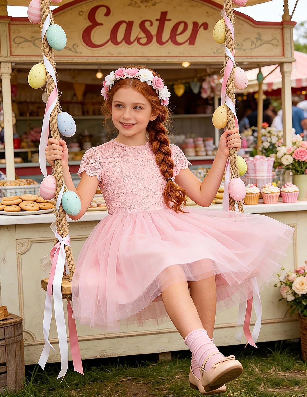 image:imageGRACE KARIN Flower Girl Dress Big Bow Kids Lace Tulle Princess Wedding GownBlush Pink