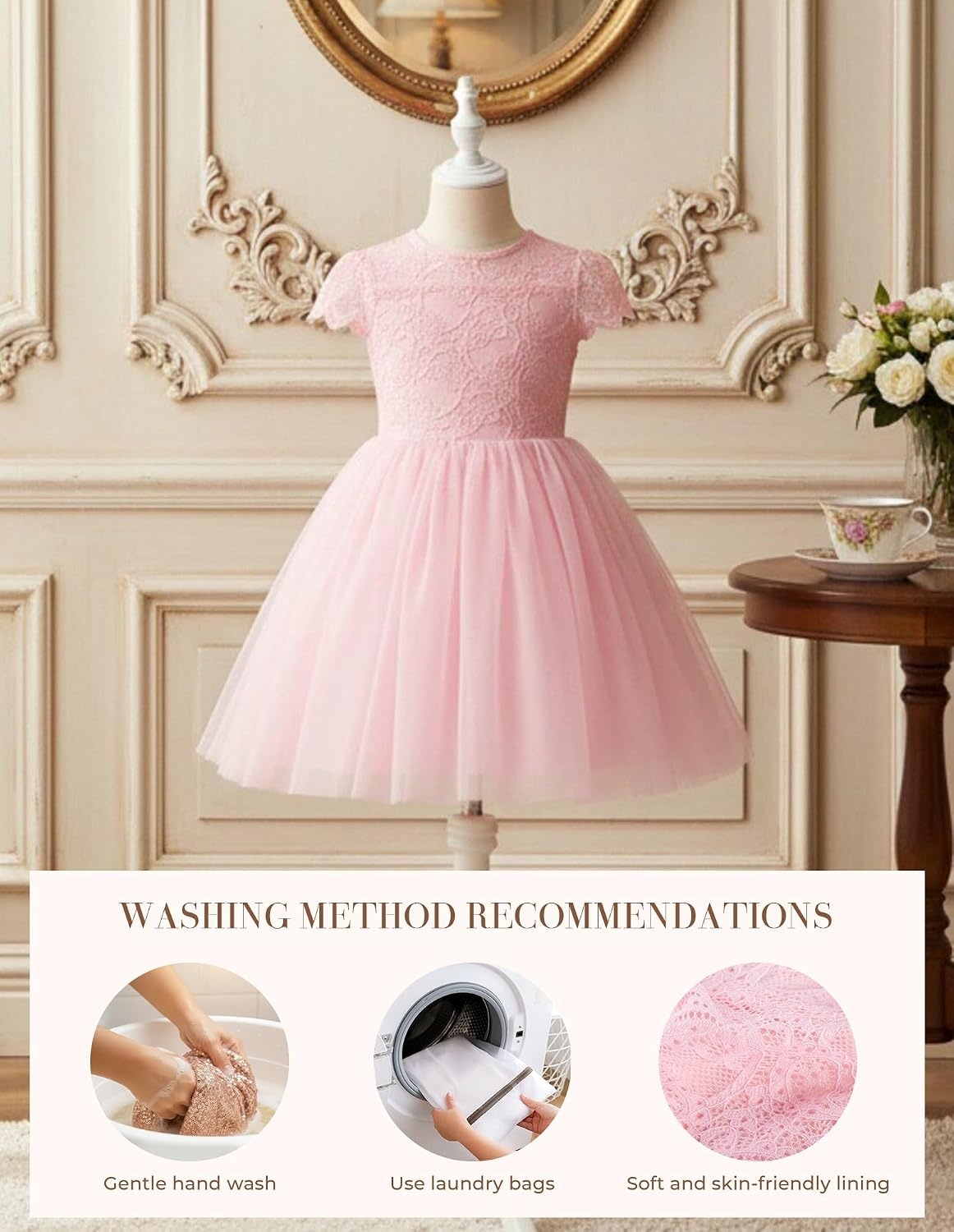 image:imageGRACE KARIN Flower Girl Dress Big Bow Kids Lace Tulle Princess Wedding GownClassic Crimson