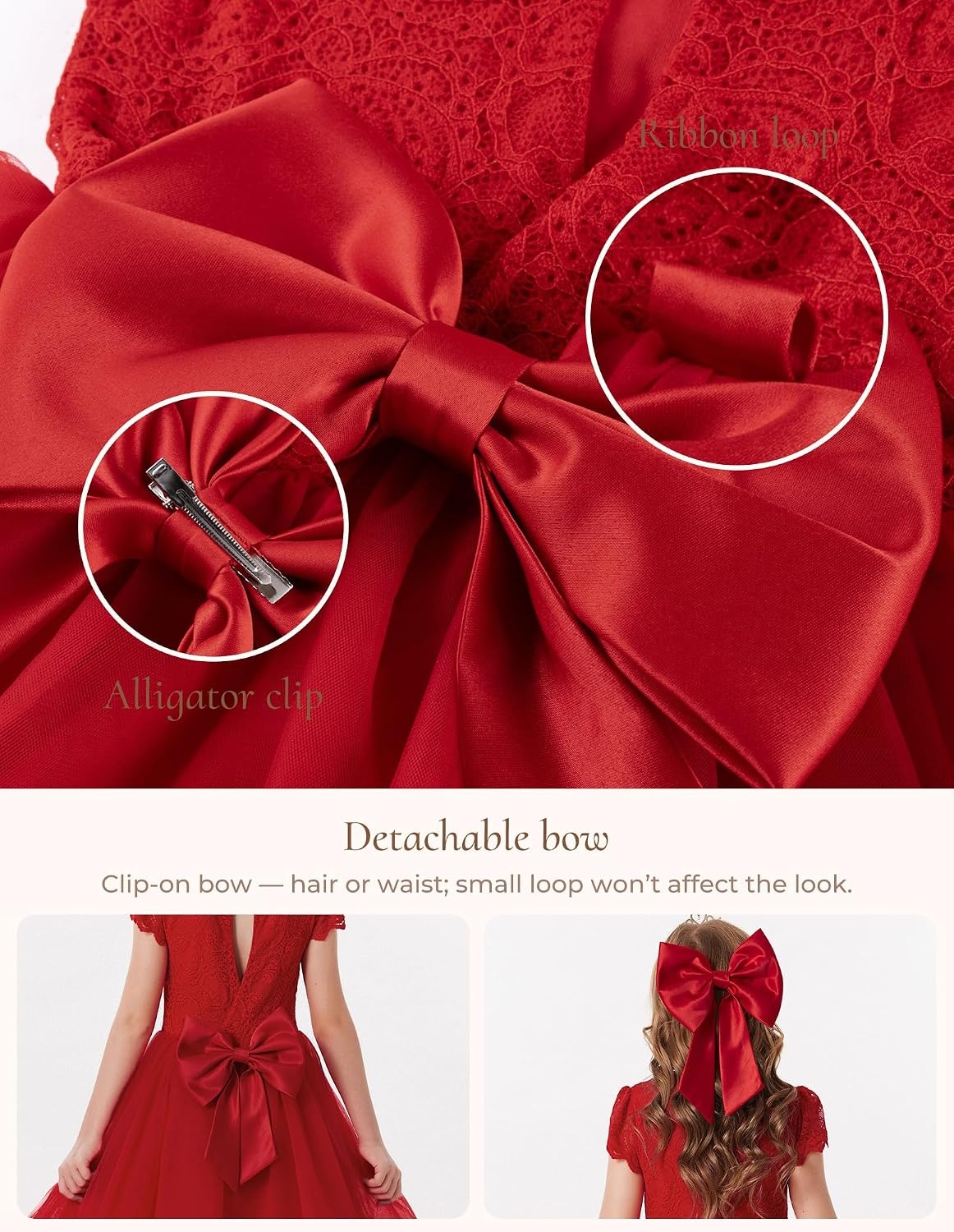 image:imageGRACE KARIN Flower Girl Dress Big Bow Kids Lace Tulle Princess Wedding GownClassic Crimson