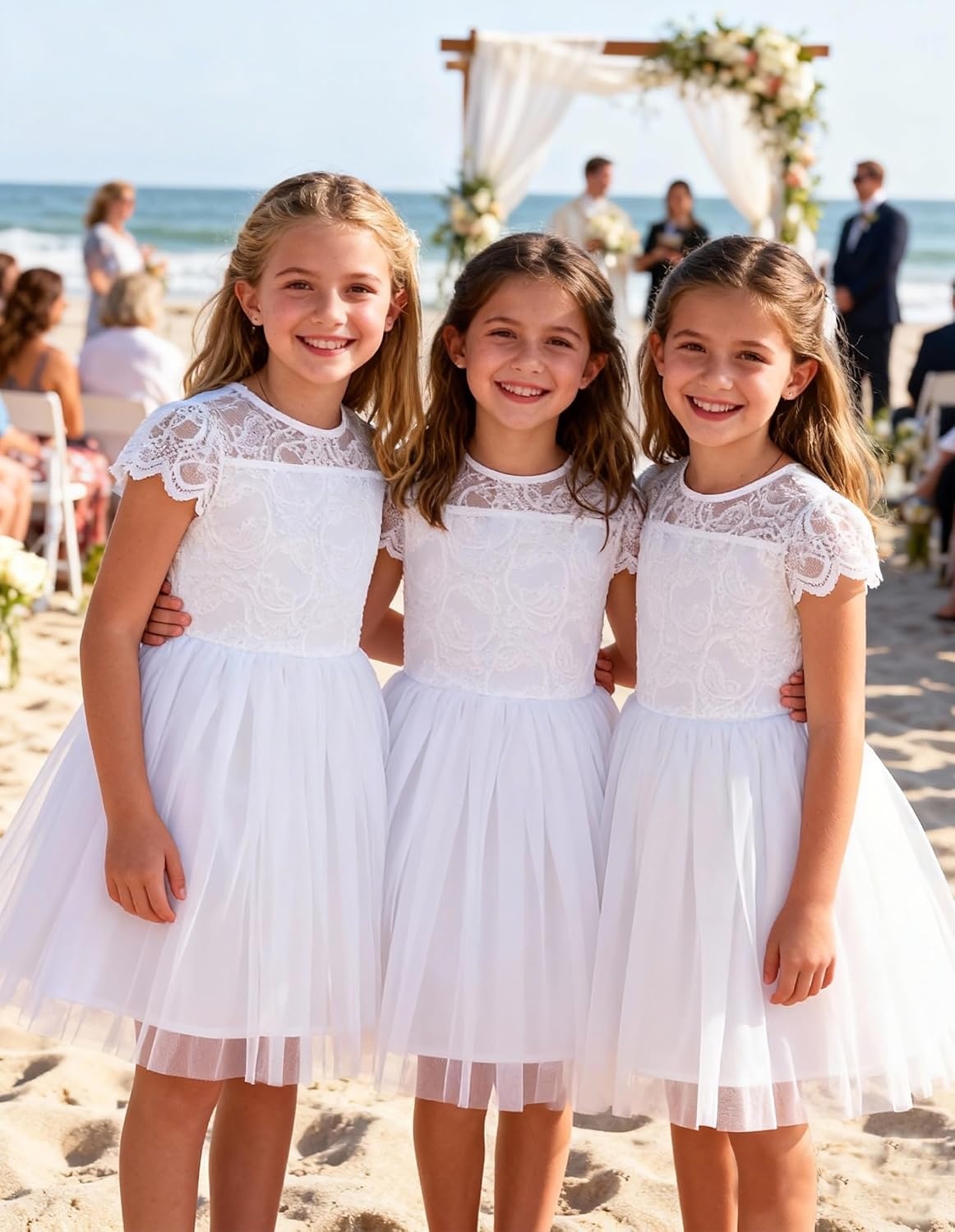 image:imageGRACE KARIN Flower Girl Dress Big Bow Kids Lace Tulle Princess Wedding GownIvory Whisper