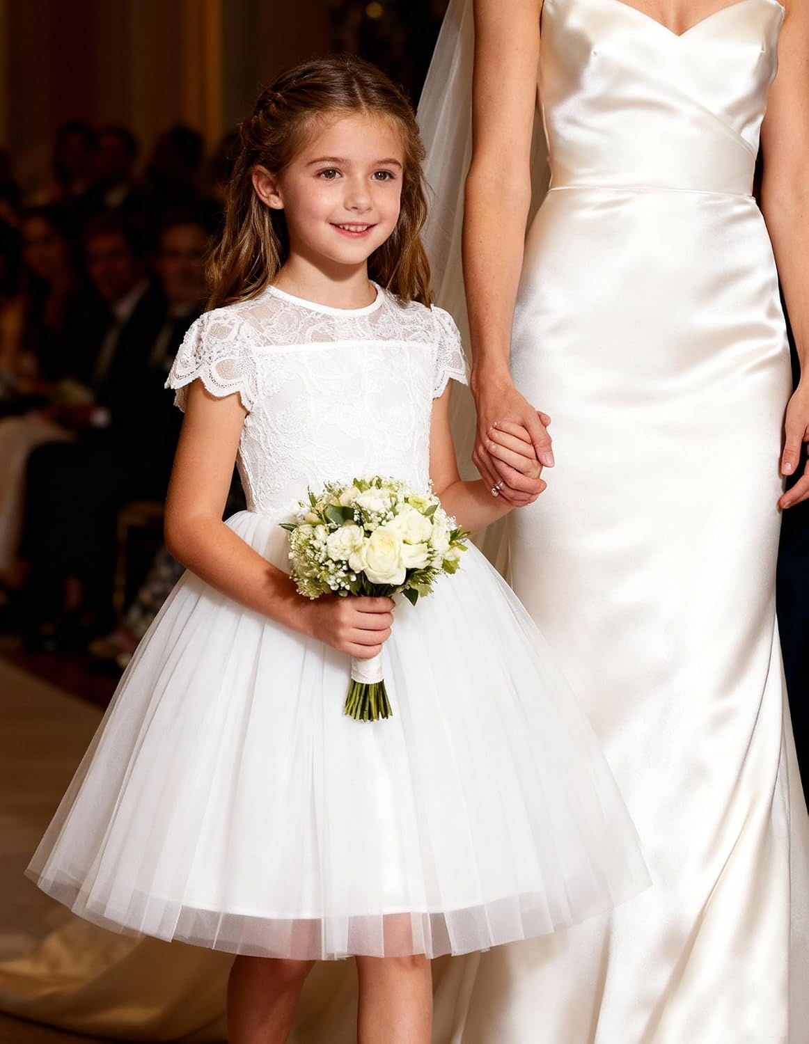 image:imageGRACE KARIN Flower Girl Dress Big Bow Kids Lace Tulle Princess Wedding GownIvory Whisper