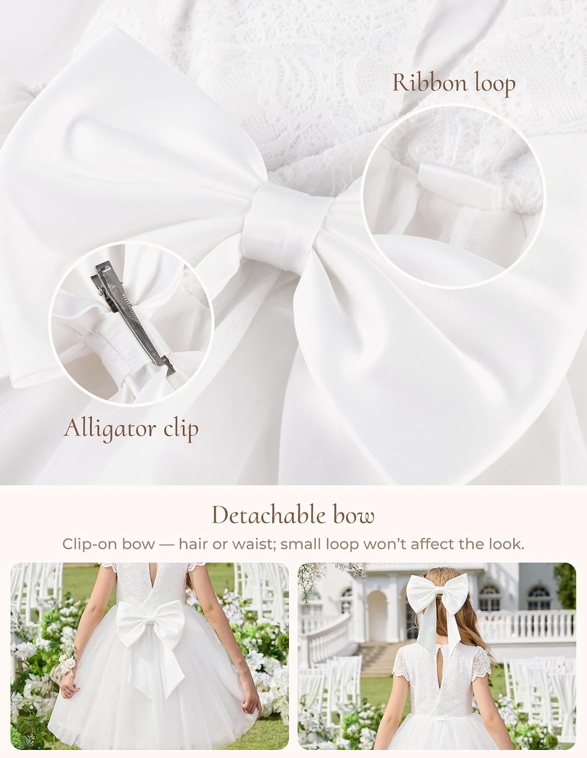 image:imageGRACE KARIN Flower Girl Dress Big Bow Kids Lace Tulle Princess Wedding GownIvory Whisper