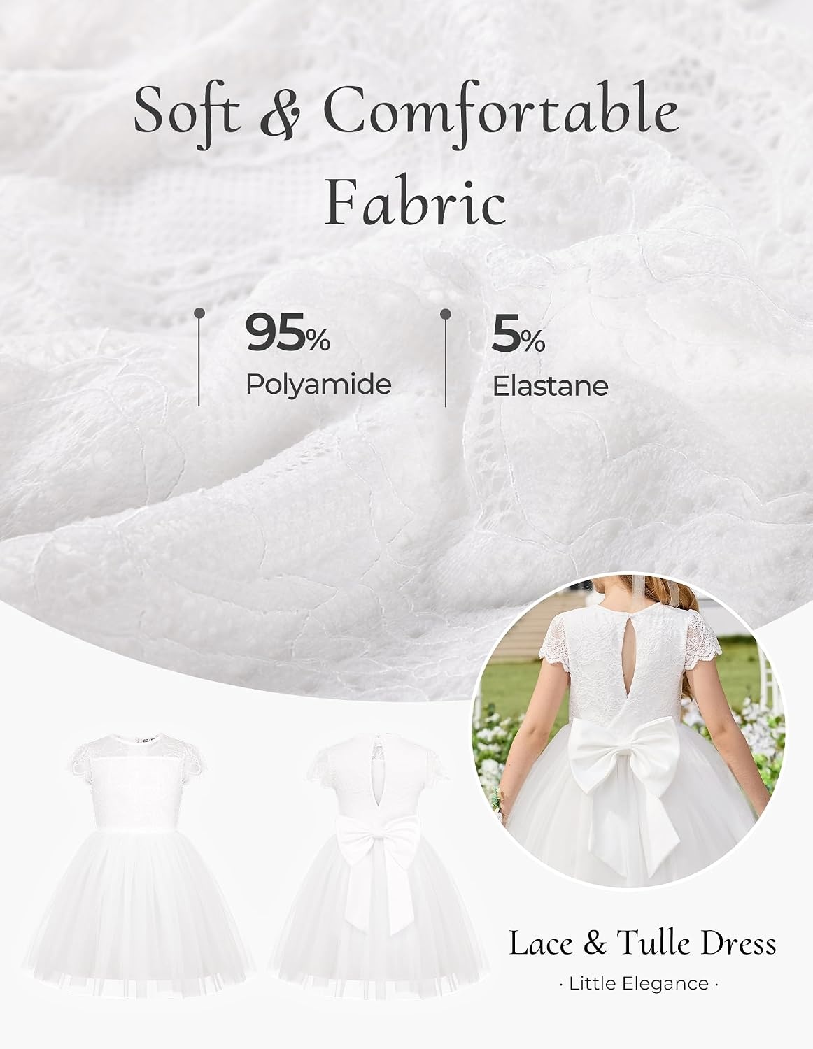 image:imageGRACE KARIN Flower Girl Dress Big Bow Kids Lace Tulle Princess Wedding GownIvory Whisper