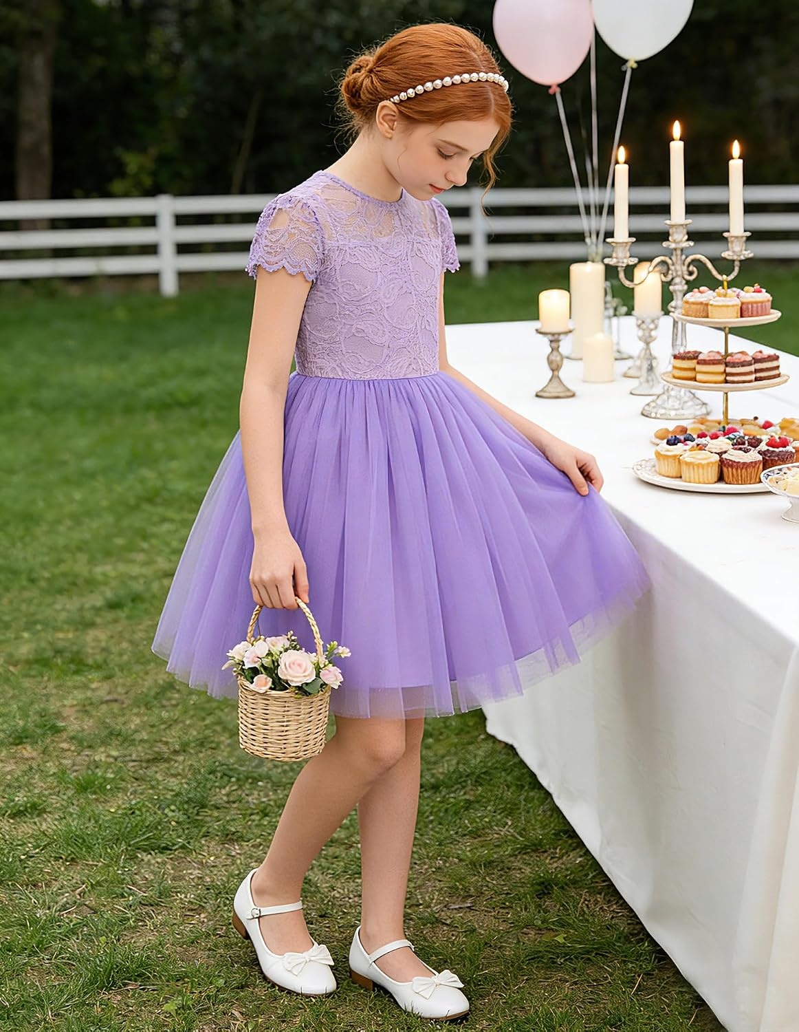 image:imageGRACE KARIN Flower Girl Dress Big Bow Kids Lace Tulle Princess Wedding GownLavender