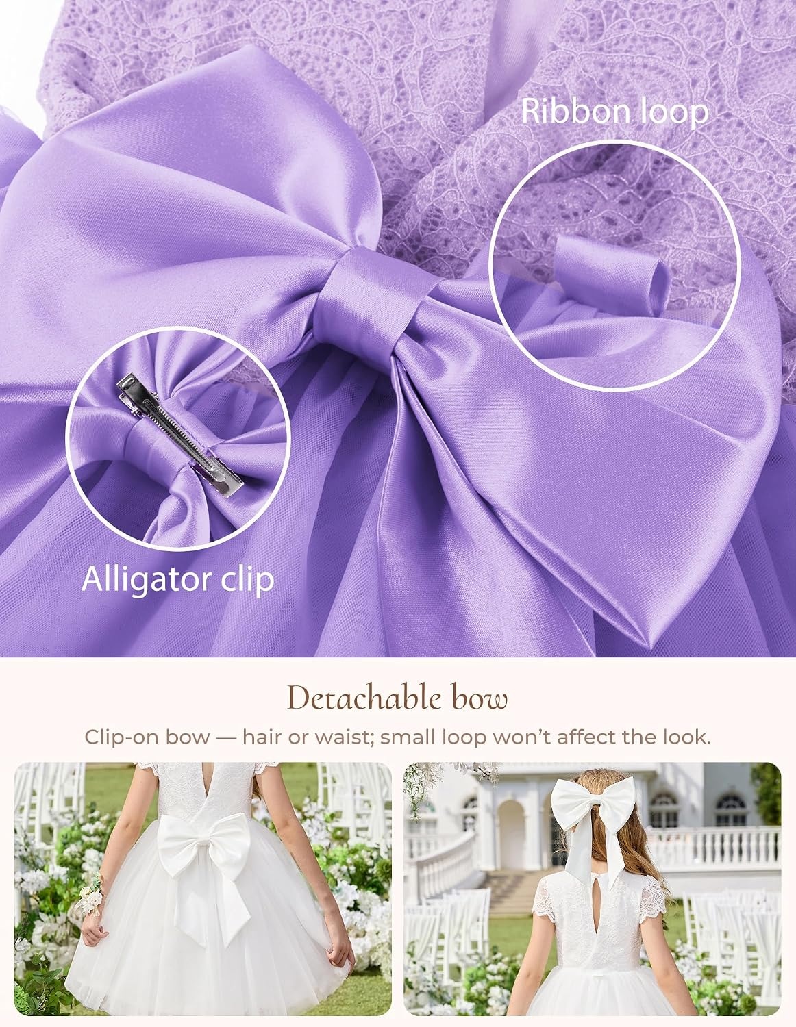 image:imageGRACE KARIN Flower Girl Dress Big Bow Kids Lace Tulle Princess Wedding GownLavender