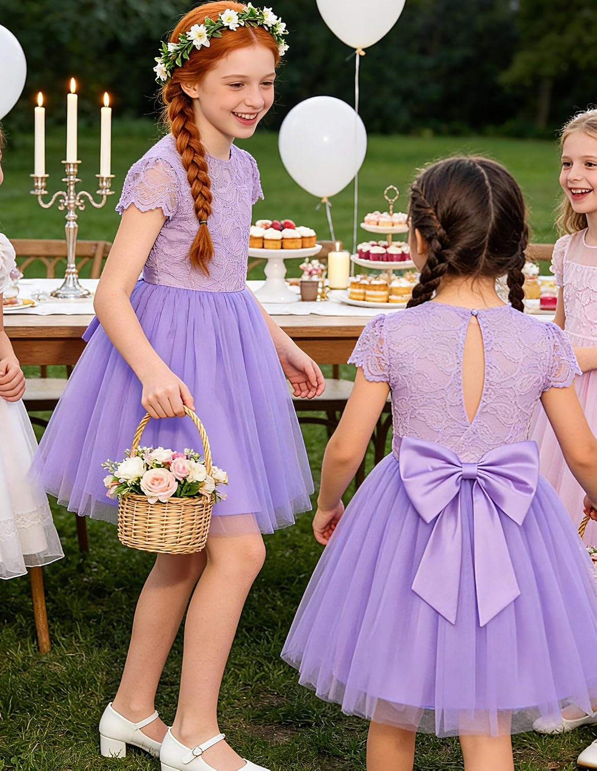 image:imageGRACE KARIN Flower Girl Dress Big Bow Kids Lace Tulle Princess Wedding GownLavender