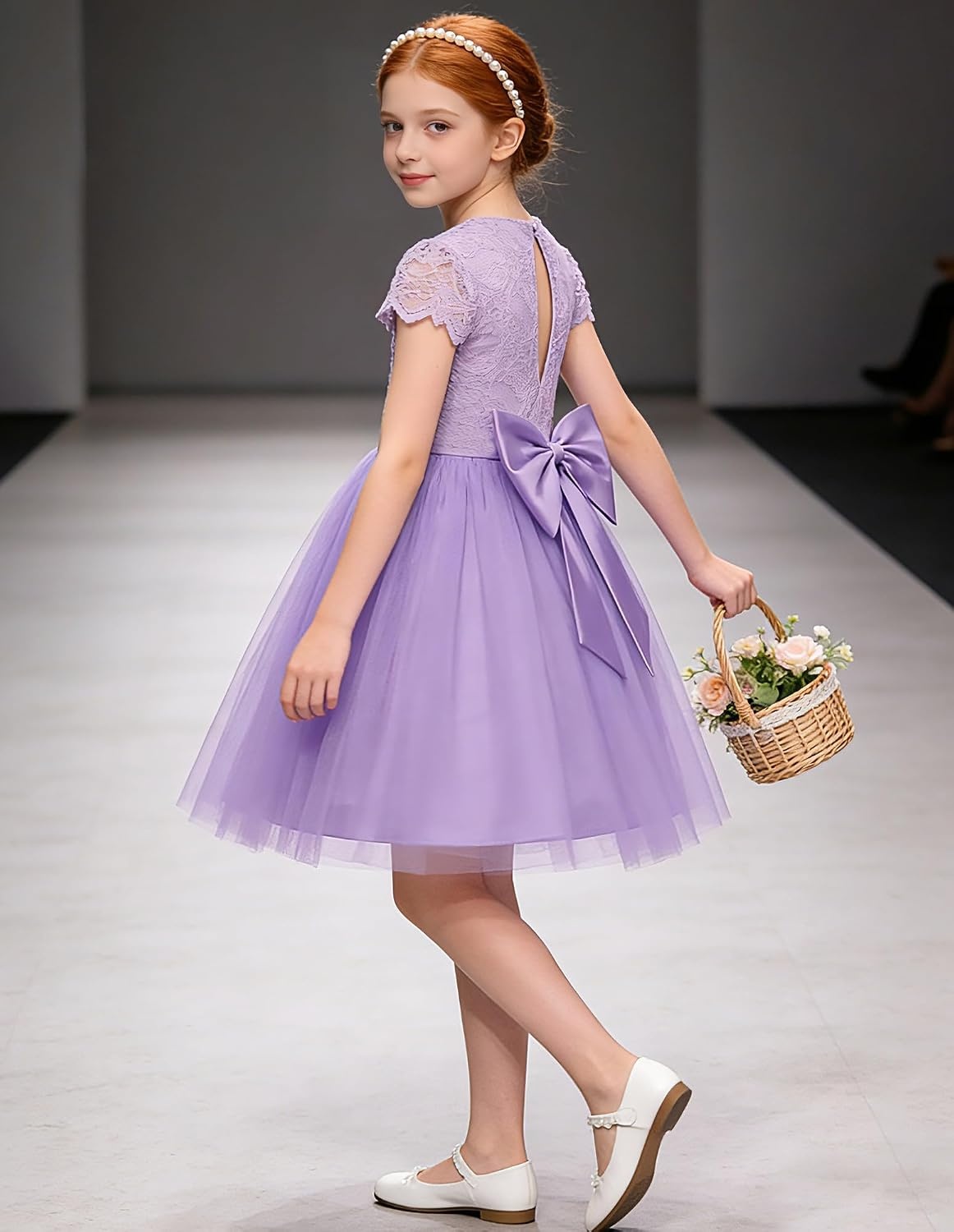 image:imageGRACE KARIN Flower Girl Dress Big Bow Kids Lace Tulle Princess Wedding GownLavender