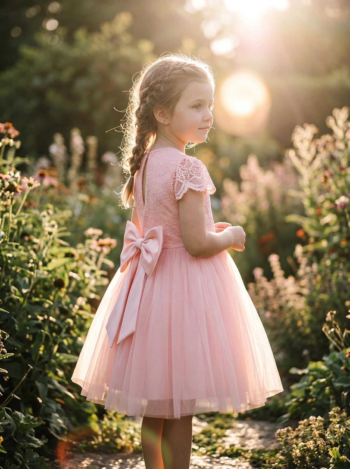 image:imageGRACE KARIN Flower Girl Dress Big Bow Kids Lace Tulle Princess Wedding GownOrange Pink