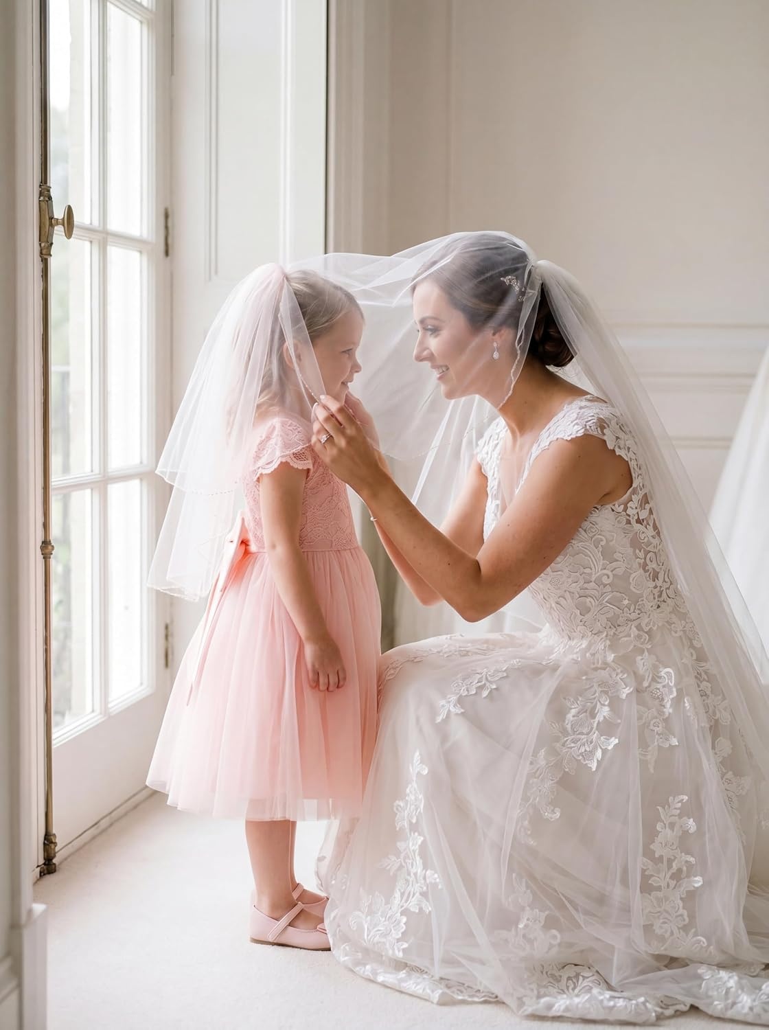 image:imageGRACE KARIN Flower Girl Dress Big Bow Kids Lace Tulle Princess Wedding GownOrange Pink