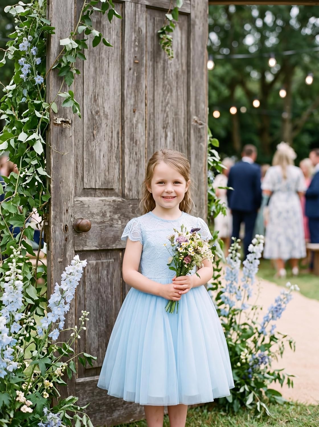 image:imageGRACE KARIN Flower Girl Dress Big Bow Kids Lace Tulle Princess Wedding GownOrange Pink