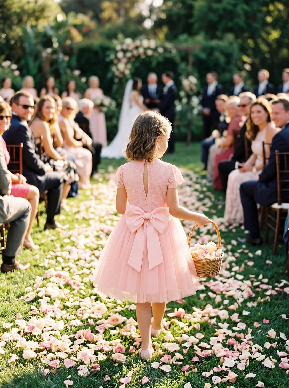 image:imageGRACE KARIN Flower Girl Dress Big Bow Kids Lace Tulle Princess Wedding GownOrange Pink