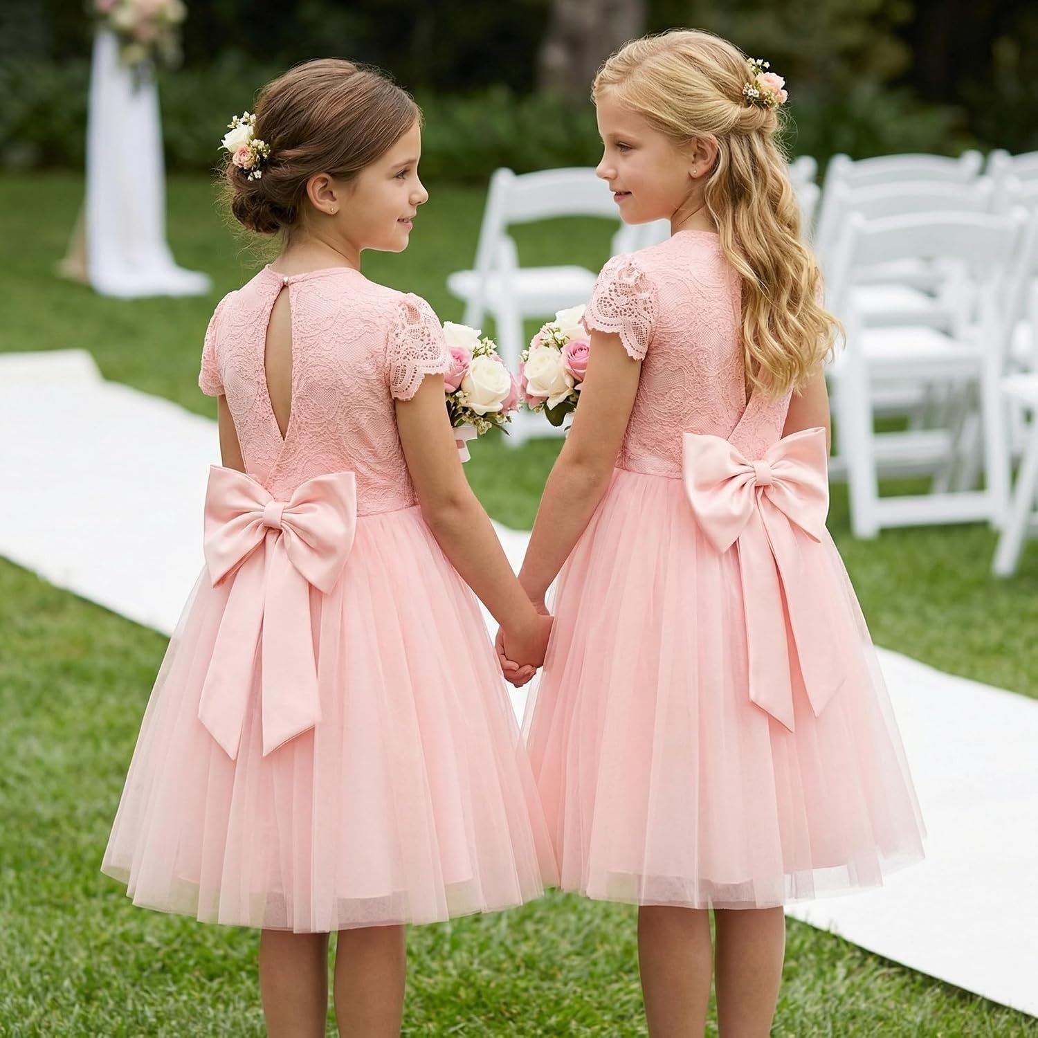 image:imageGRACE KARIN Flower Girl Dress Big Bow Kids Lace Tulle Princess Wedding GownOrange Pink
