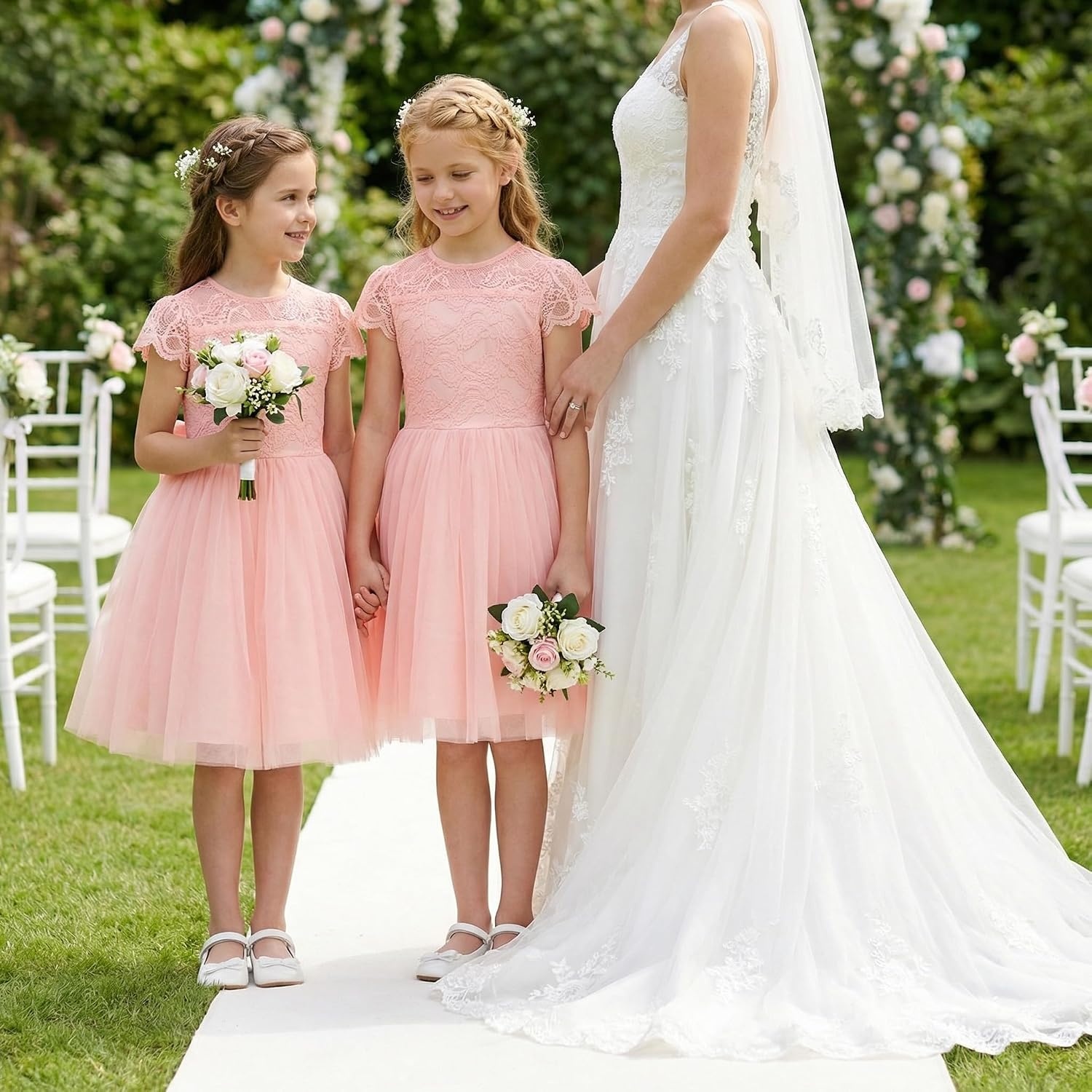 image:imageGRACE KARIN Flower Girl Dress Big Bow Kids Lace Tulle Princess Wedding GownOrange Pink