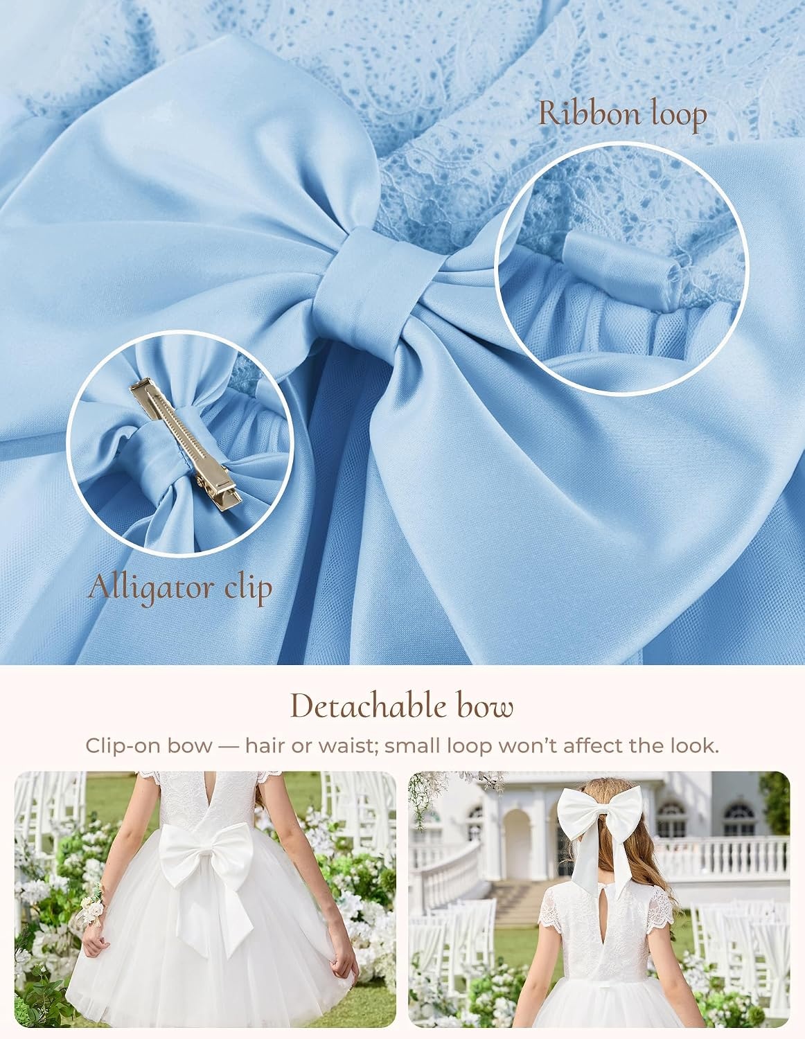 image:imageGRACE KARIN Flower Girl Dress Big Bow Kids Lace Tulle Princess Wedding GownPale Blue