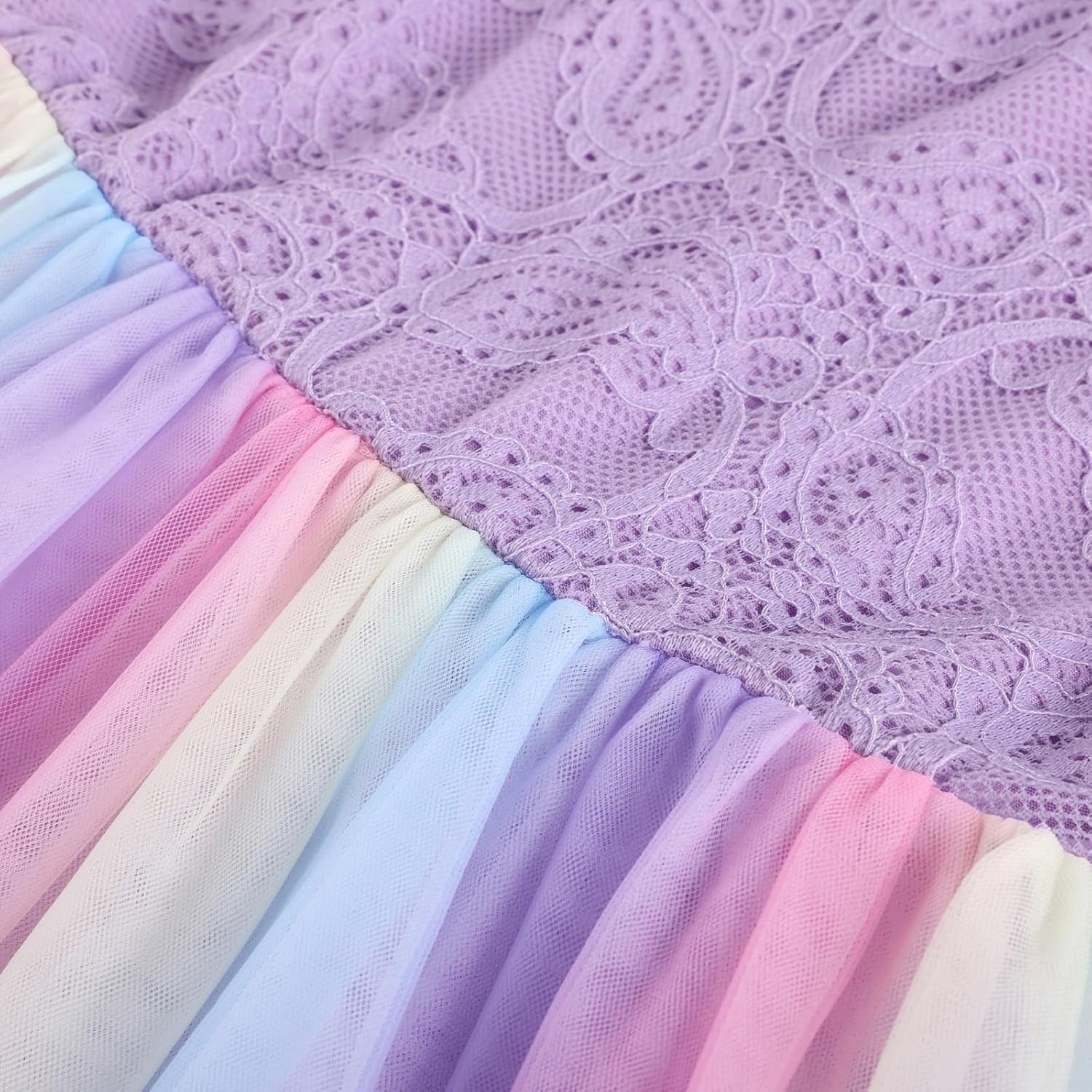 image:imageGRACE KARIN Flower Girl Dress Big Bow Kids Lace Tulle Princess Wedding GownPurple Rainbow