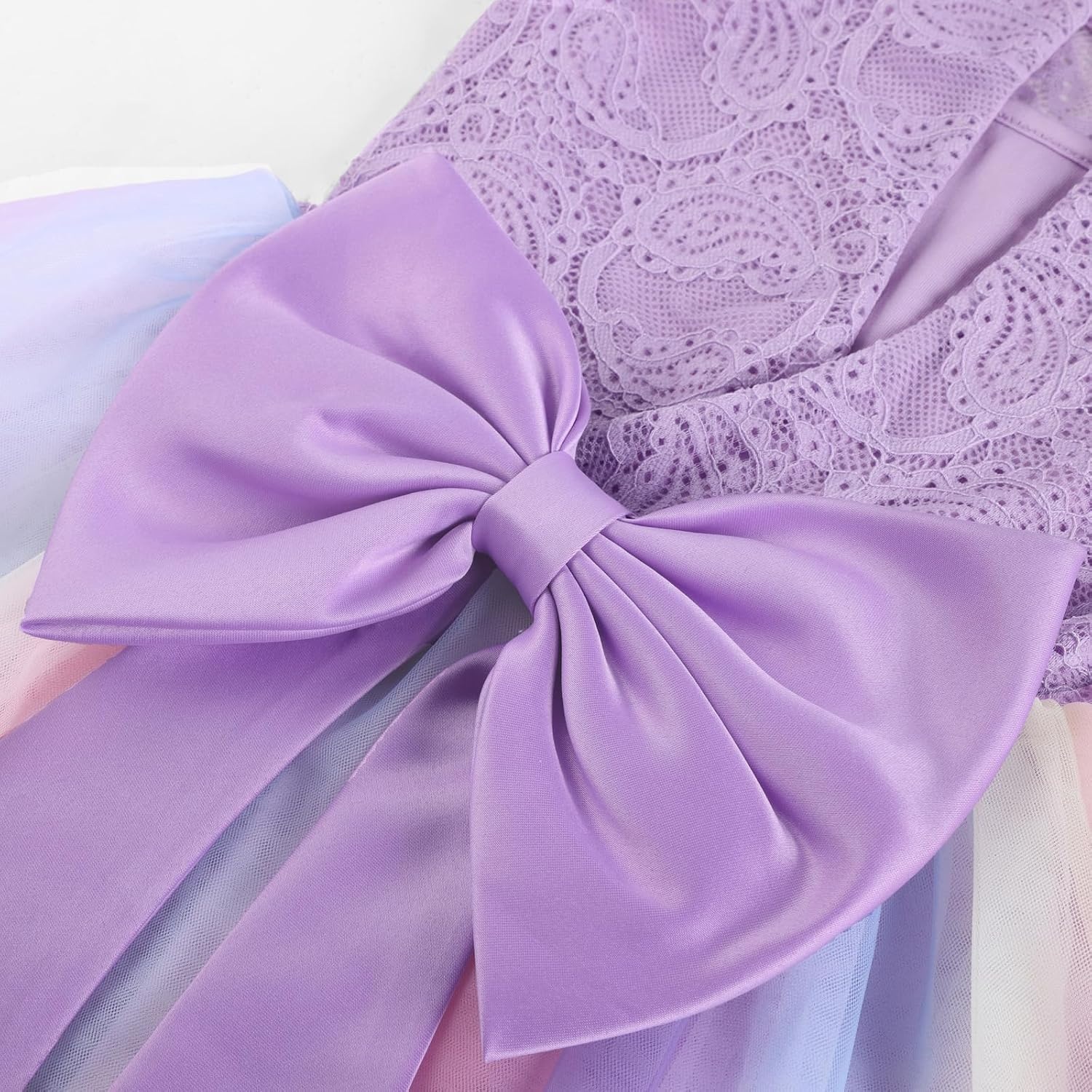 image:imageGRACE KARIN Flower Girl Dress Big Bow Kids Lace Tulle Princess Wedding GownPurple Rainbow