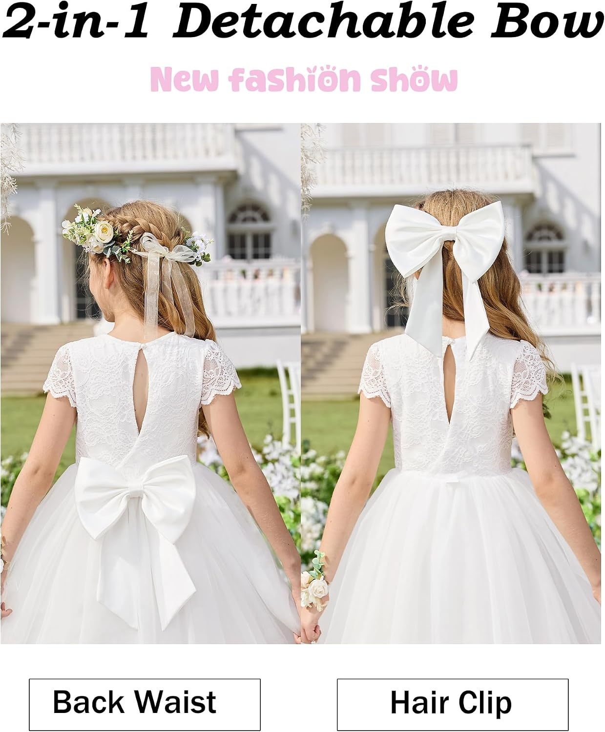image:imageGRACE KARIN Flower Girl Dress Big Bow Kids Lace Tulle Princess Wedding GownSage Green