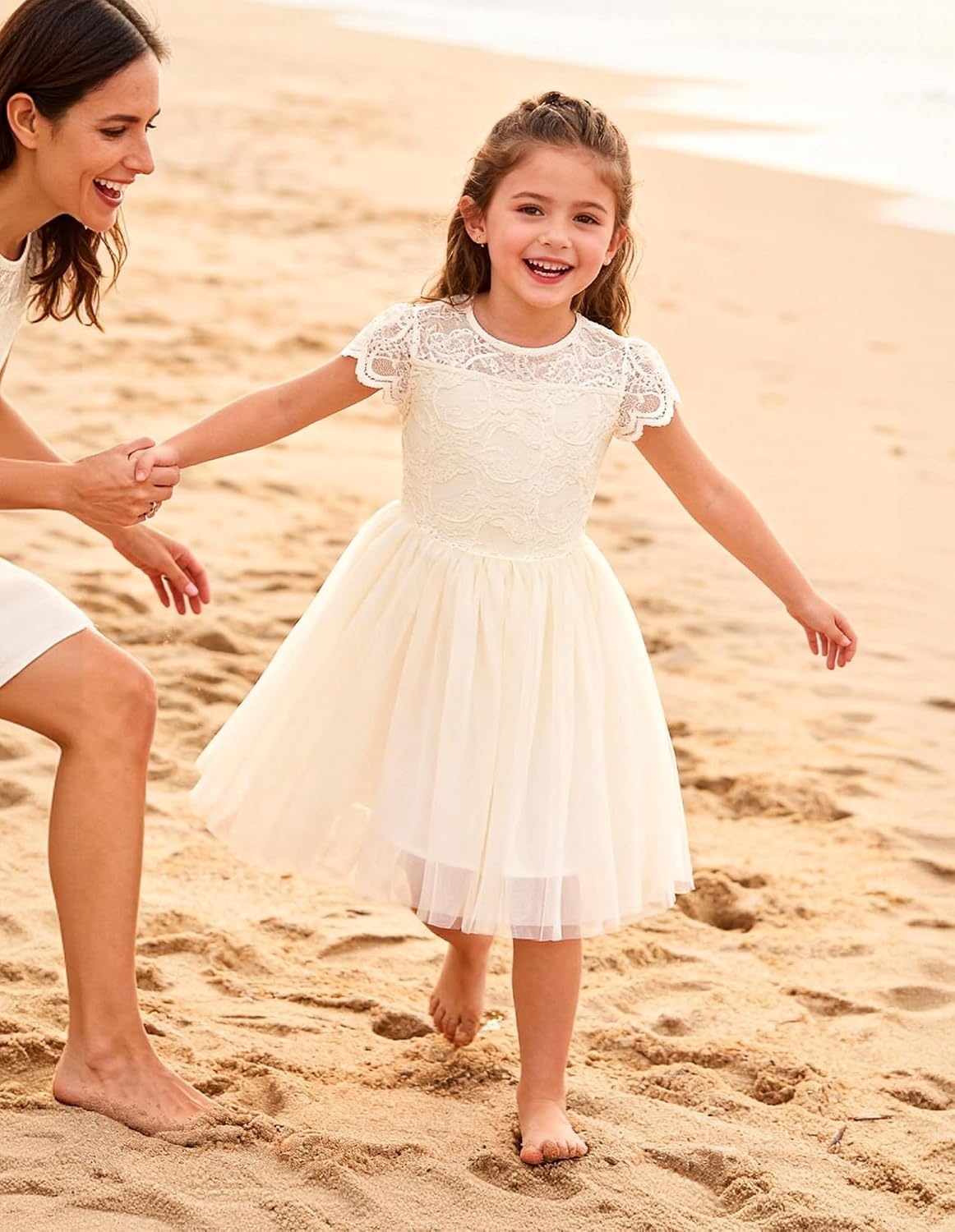 image:imageGRACE KARIN Flower Girl Dress Big Bow Kids Lace Tulle Princess Wedding GownVanilla Cream