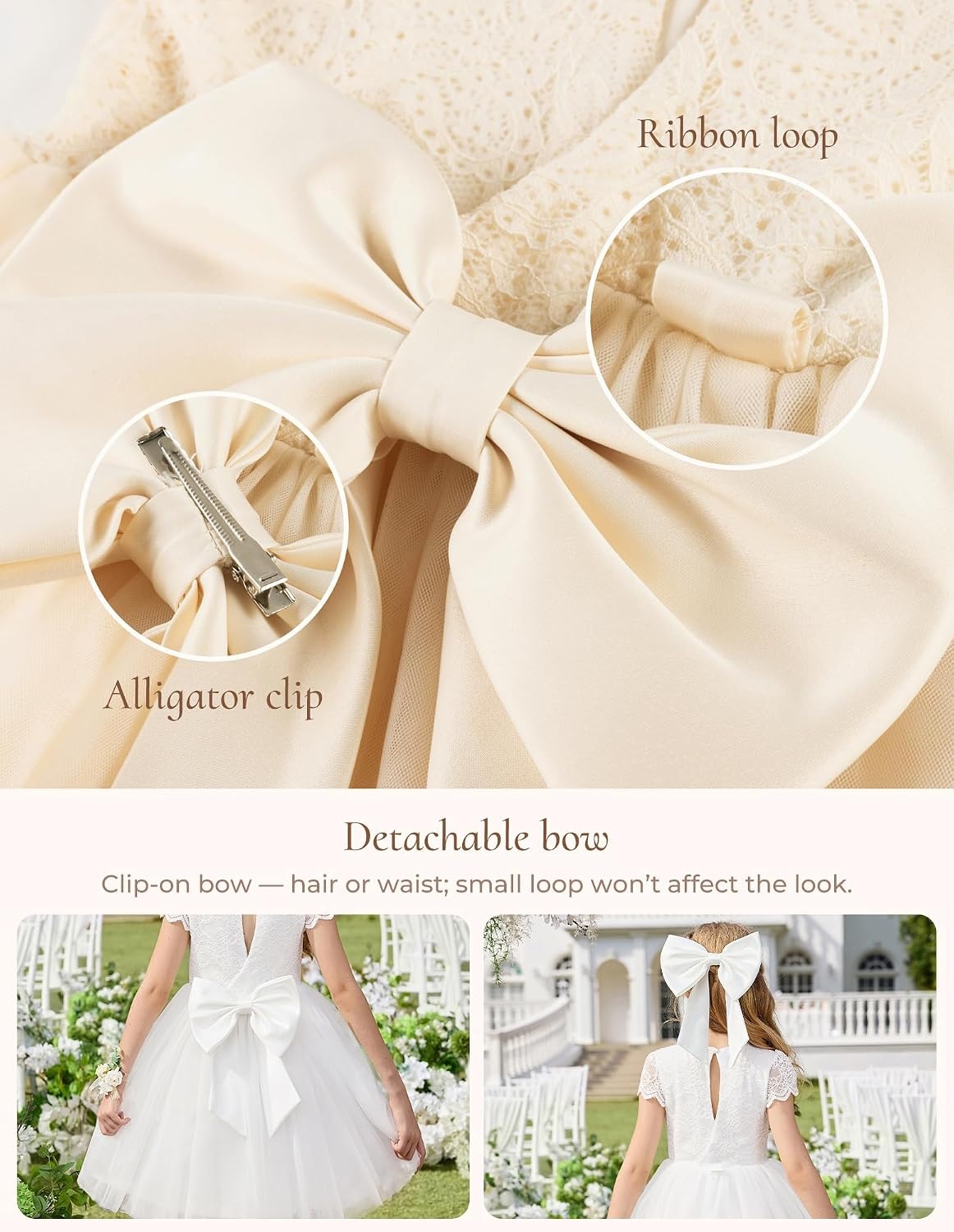 image:imageGRACE KARIN Flower Girl Dress Big Bow Kids Lace Tulle Princess Wedding GownVanilla Cream