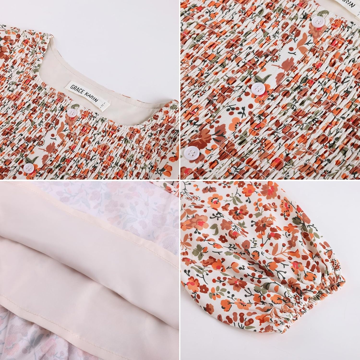 image:imageGRACE KARIN Girls Fall Long Sleeve Floral Christmas Teen Dress Size 614Apricot Orange Floral