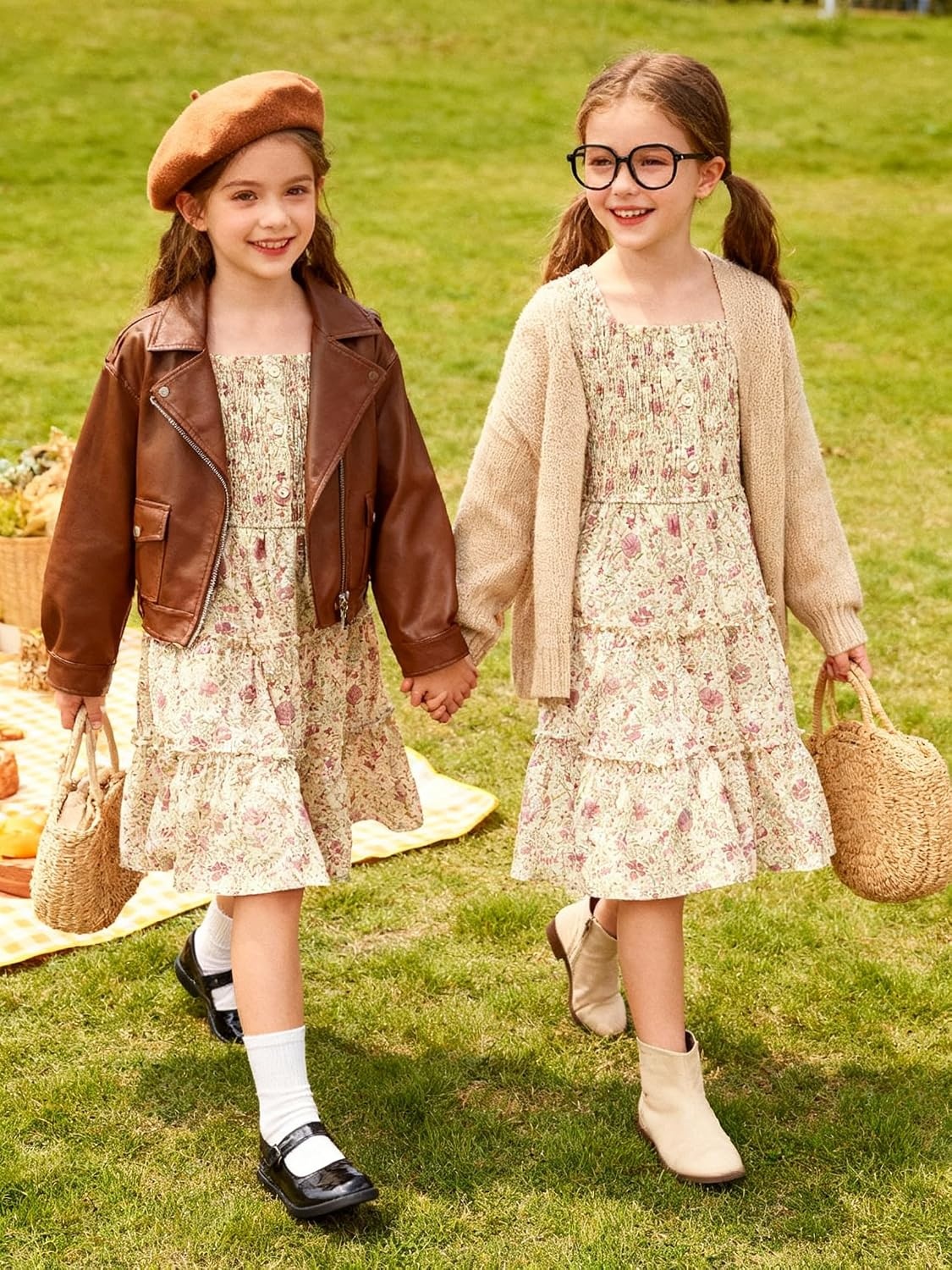 image:imageGRACE KARIN Girls Fall Long Sleeve Floral Christmas Teen Dress Size 614Apricot Pink Floral