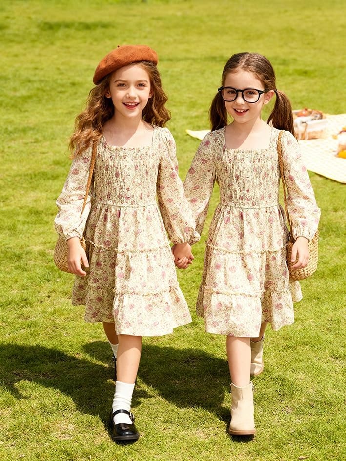 image:imageGRACE KARIN Girls Fall Long Sleeve Floral Christmas Teen Dress Size 614Apricot Pink Floral