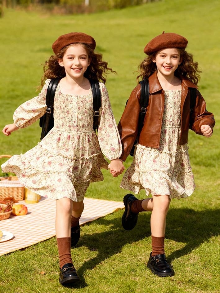 image:imageGRACE KARIN Girls Fall Long Sleeve Floral Christmas Teen Dress Size 614Apricot Pink Floral