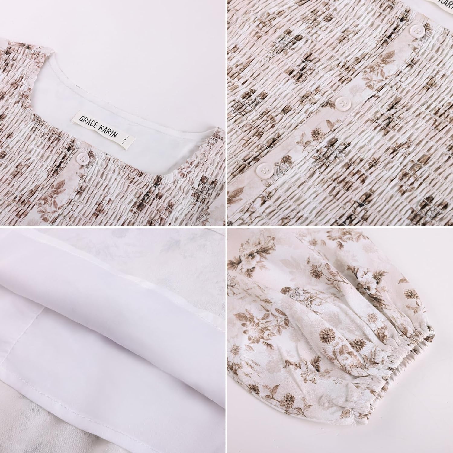 image:imageGRACE KARIN Girls Fall Long Sleeve Floral Christmas Teen Dress Size 614Beige Brown Floral