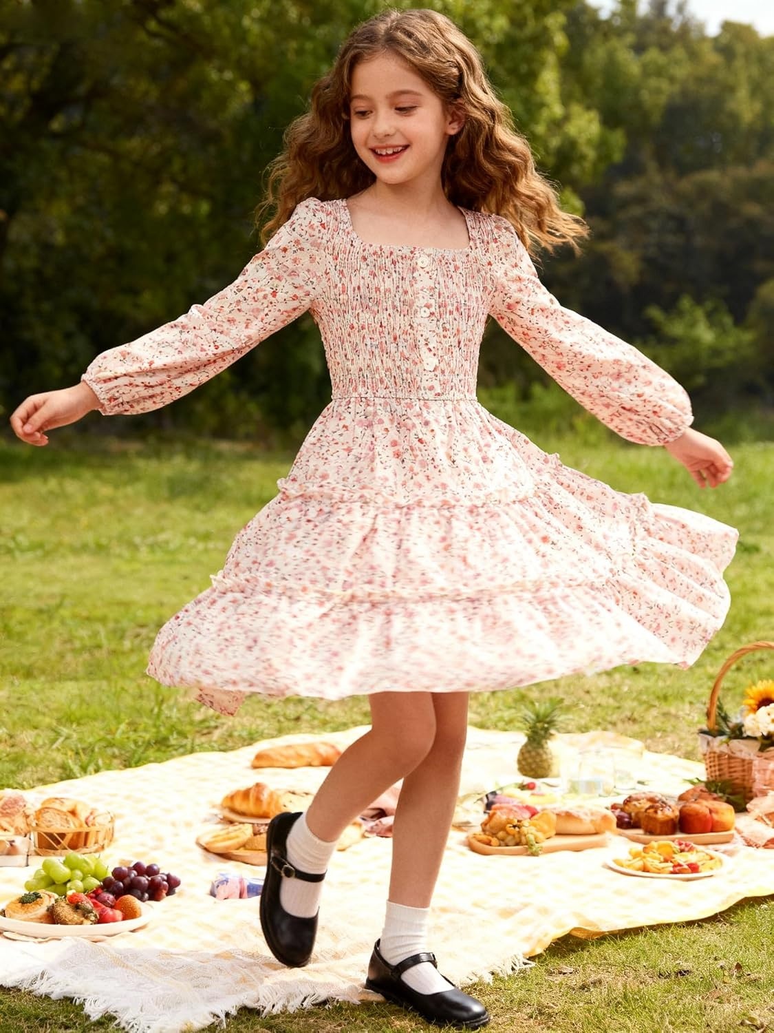 image:imageGRACE KARIN Girls Fall Long Sleeve Floral Christmas Teen Dress Size 614Beige Orange Floral
