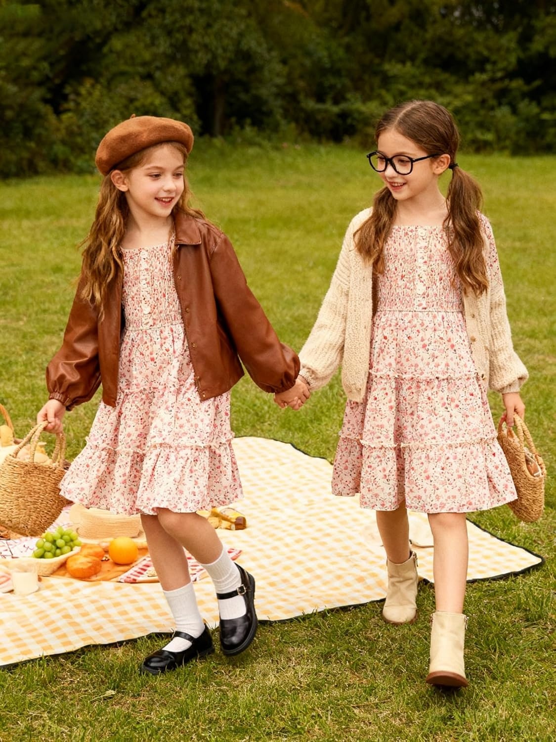 image:imageGRACE KARIN Girls Fall Long Sleeve Floral Christmas Teen Dress Size 614Beige Orange Floral