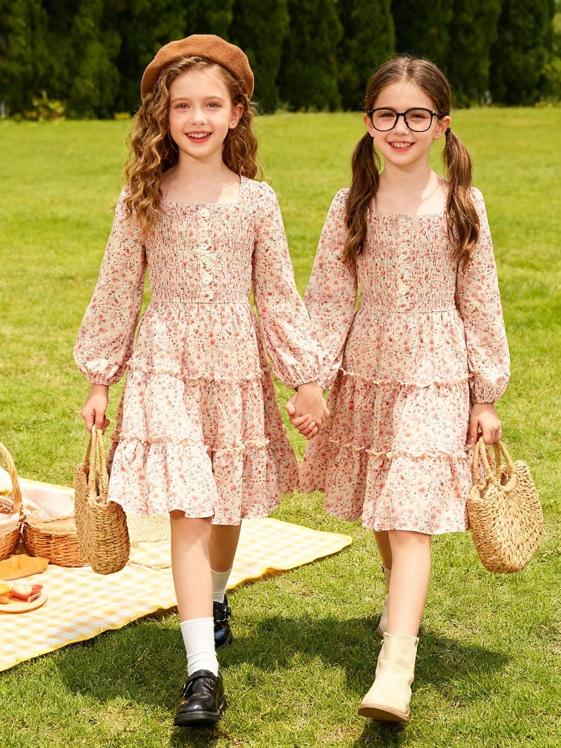 image:imageGRACE KARIN Girls Fall Long Sleeve Floral Christmas Teen Dress Size 614Beige Orange Floral