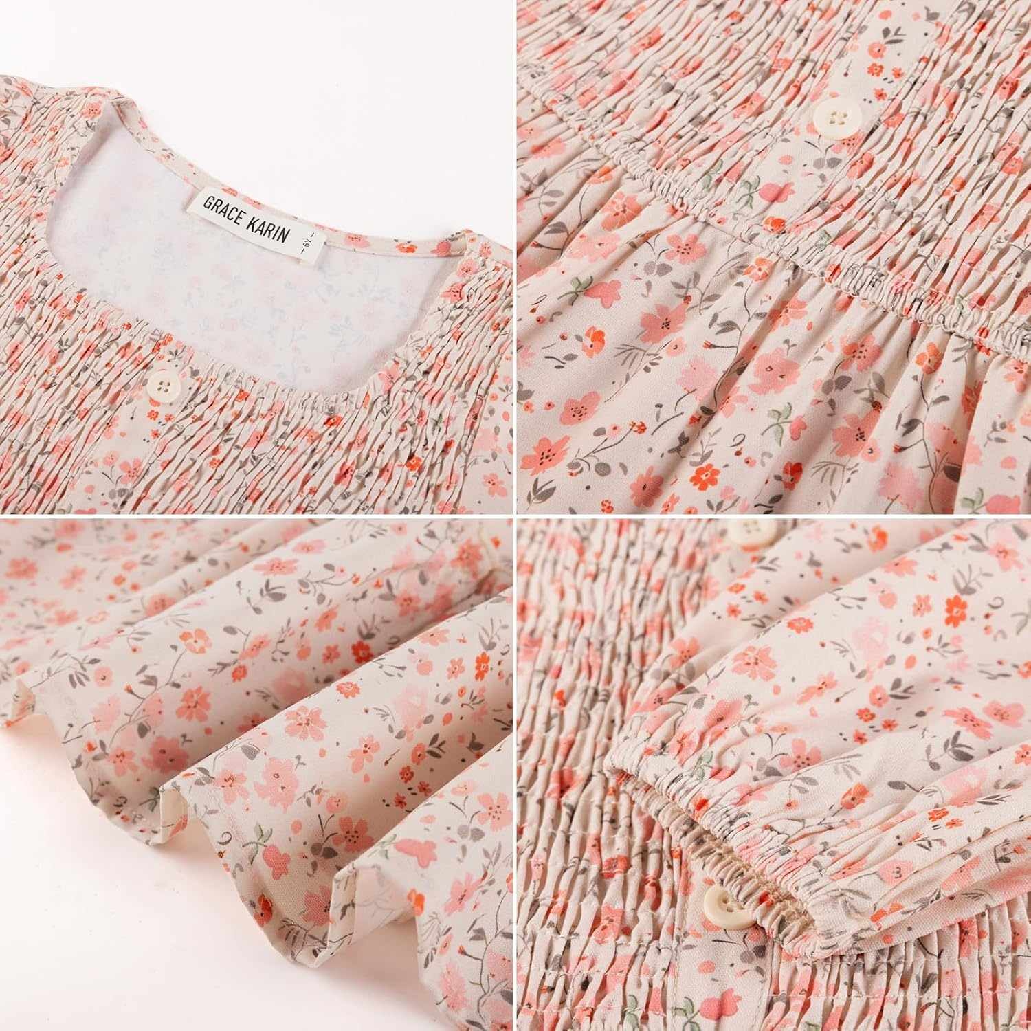 image:imageGRACE KARIN Girls Fall Long Sleeve Floral Christmas Teen Dress Size 614Beige Orange Floral
