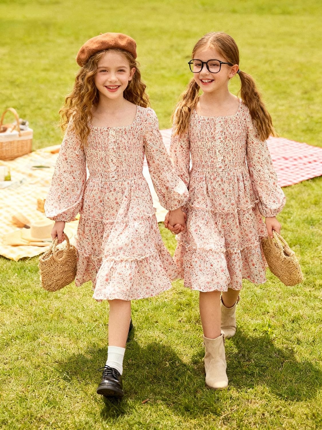 image:imageGRACE KARIN Girls Fall Long Sleeve Floral Christmas Teen Dress Size 614Beige Orange Floral
