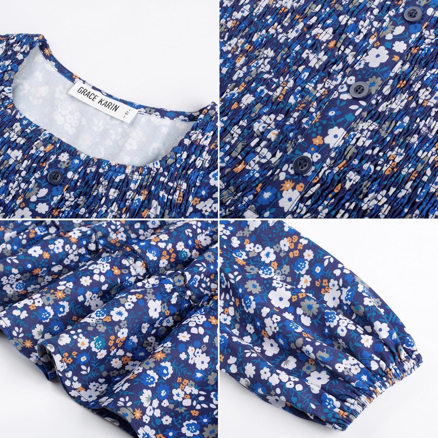 image:imageGRACE KARIN Girls Fall Long Sleeve Floral Christmas Teen Dress Size 614Blue Orange Floral