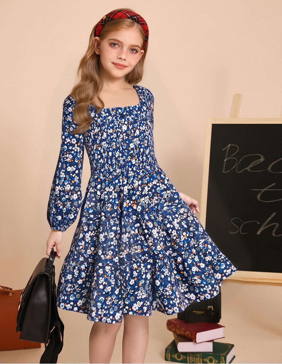 image:imageGRACE KARIN Girls Fall Long Sleeve Floral Christmas Teen Dress Size 614Blue Orange Floral