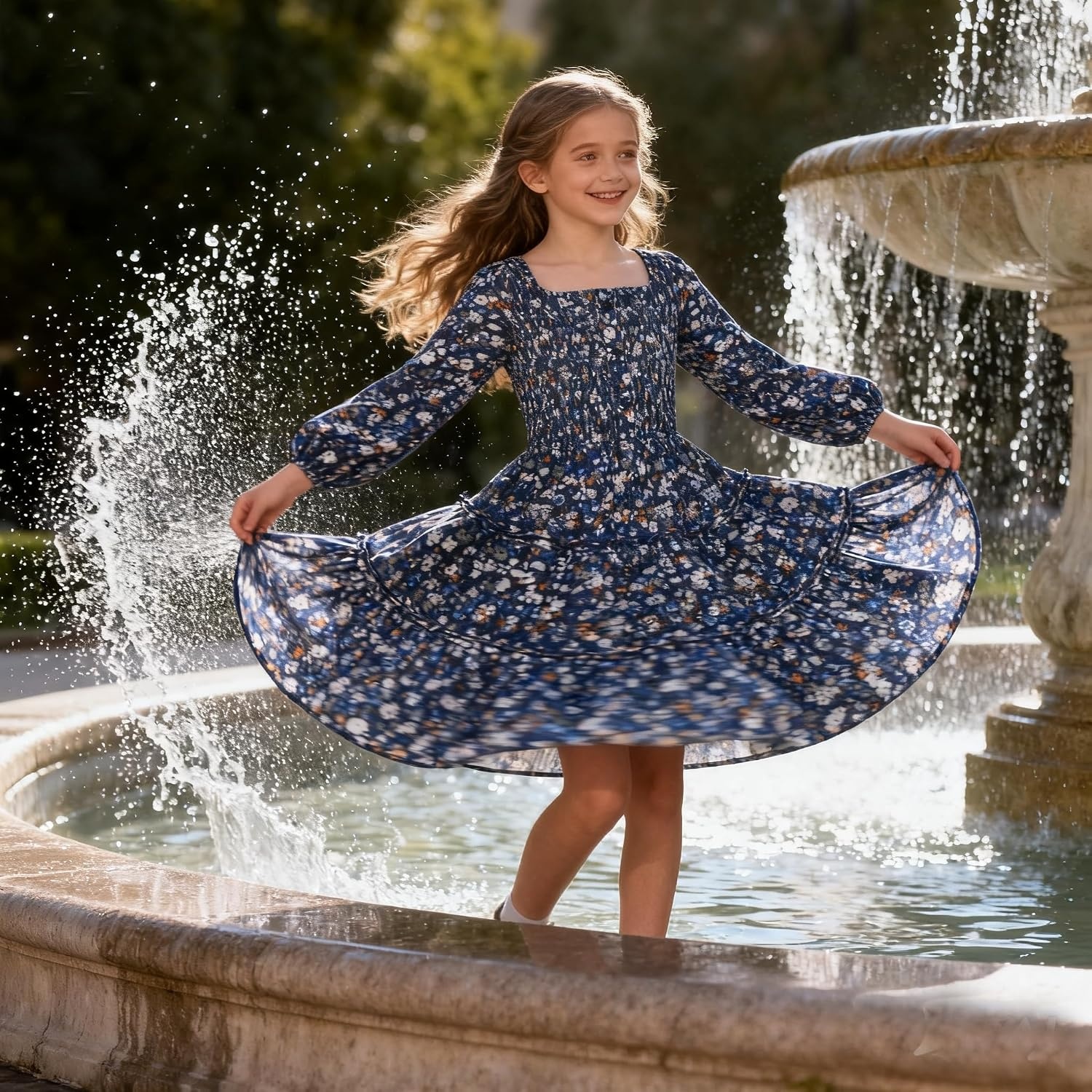 image:imageGRACE KARIN Girls Fall Long Sleeve Floral Christmas Teen Dress Size 614Blue Orange Floral