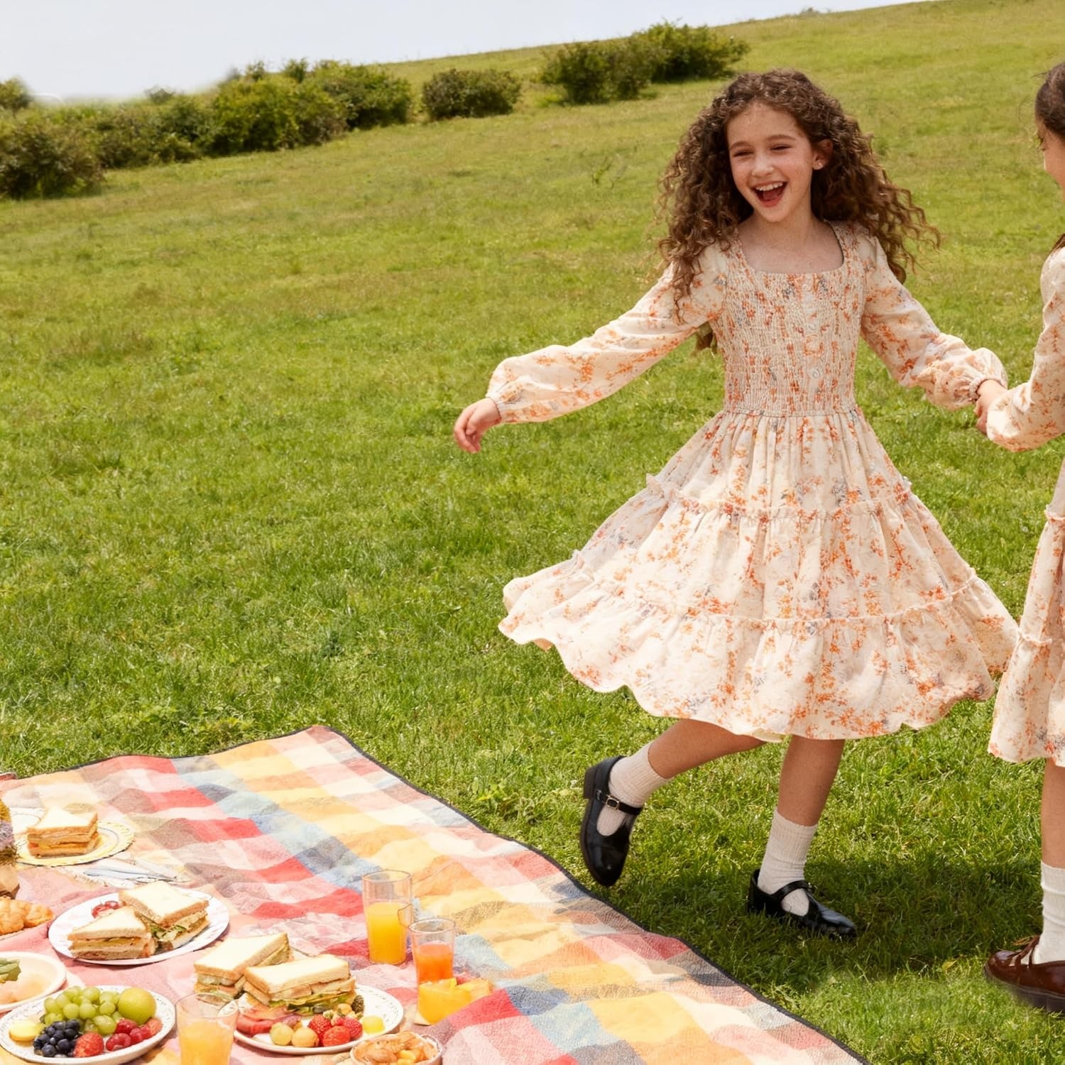 image:imageGRACE KARIN Girls Fall Long Sleeve Floral Christmas Teen Dress Size 614Cream Orange Floral