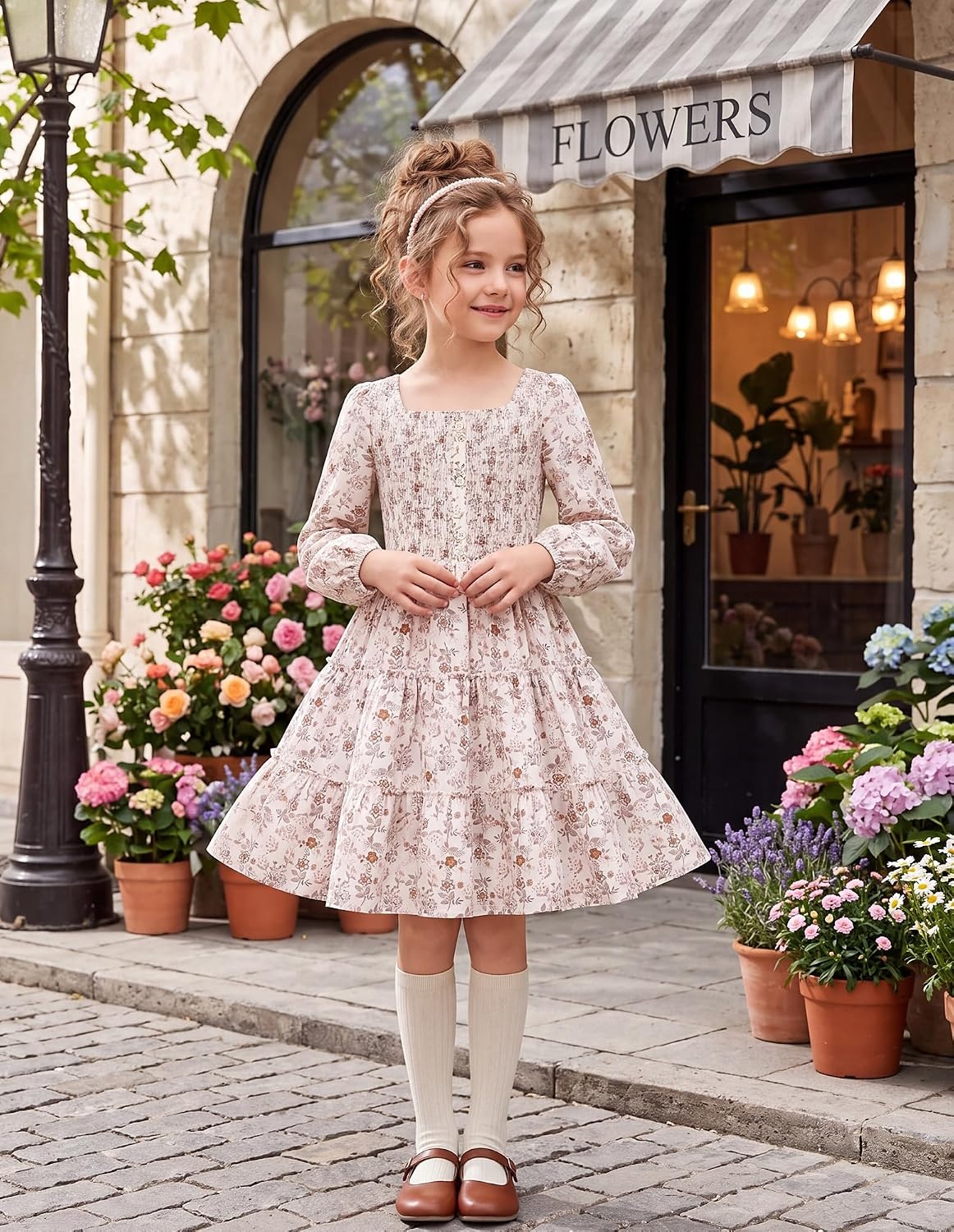 image:imageGRACE KARIN Girls Fall Long Sleeve Floral Christmas Teen Dress Size 614Cream Orange Floral01