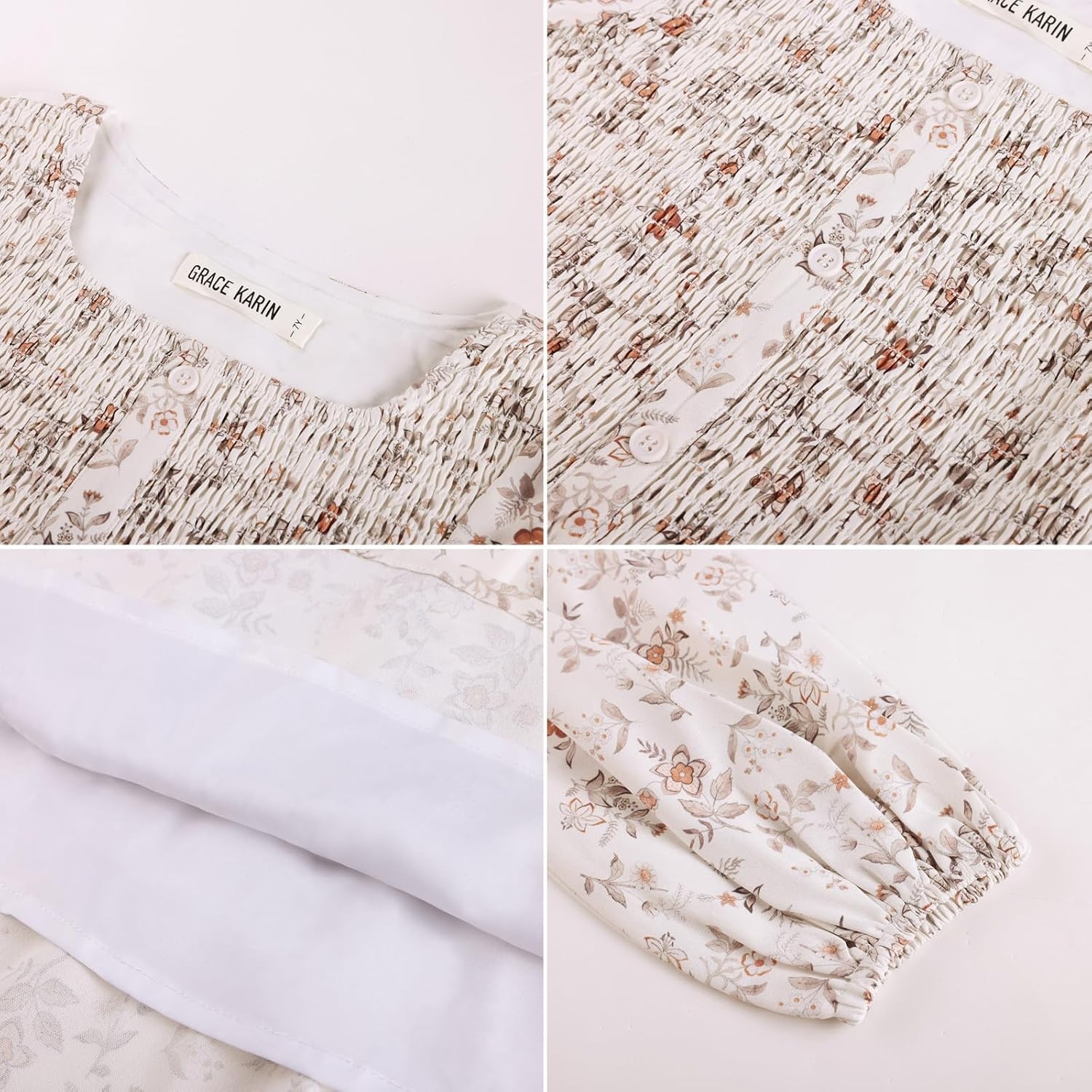 image:imageGRACE KARIN Girls Fall Long Sleeve Floral Christmas Teen Dress Size 614Cream Orange Floral01