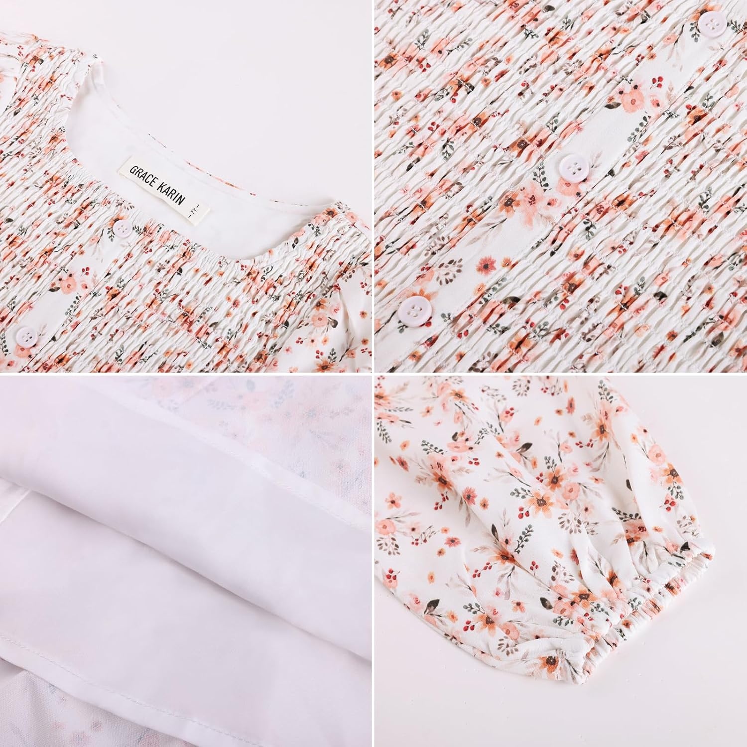 image:imageGRACE KARIN Girls Fall Long Sleeve Floral Christmas Teen Dress Size 614Cream Peach Floral