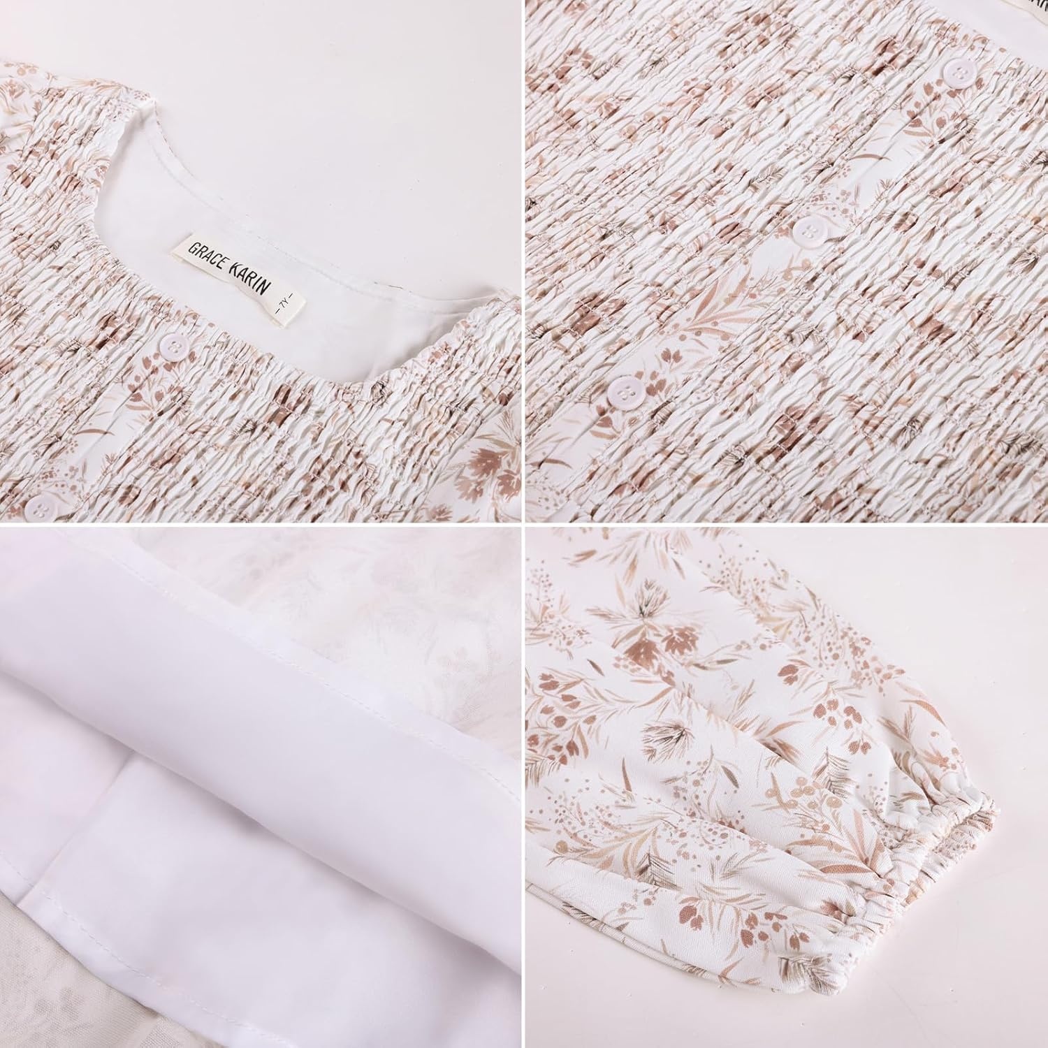 image:imageGRACE KARIN Girls Fall Long Sleeve Floral Christmas Teen Dress Size 614Ivory Taupe Floral